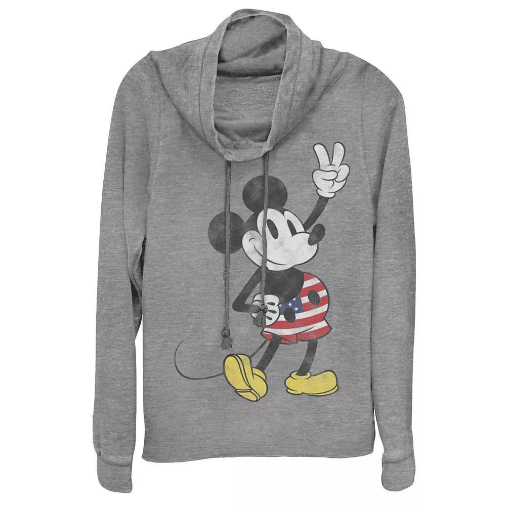 Juniors' Disney Mickey Mouse Cowlneck Graphic Lightweight Long Sleeve, Girl's, Size: XL, Gray Grey Product Image