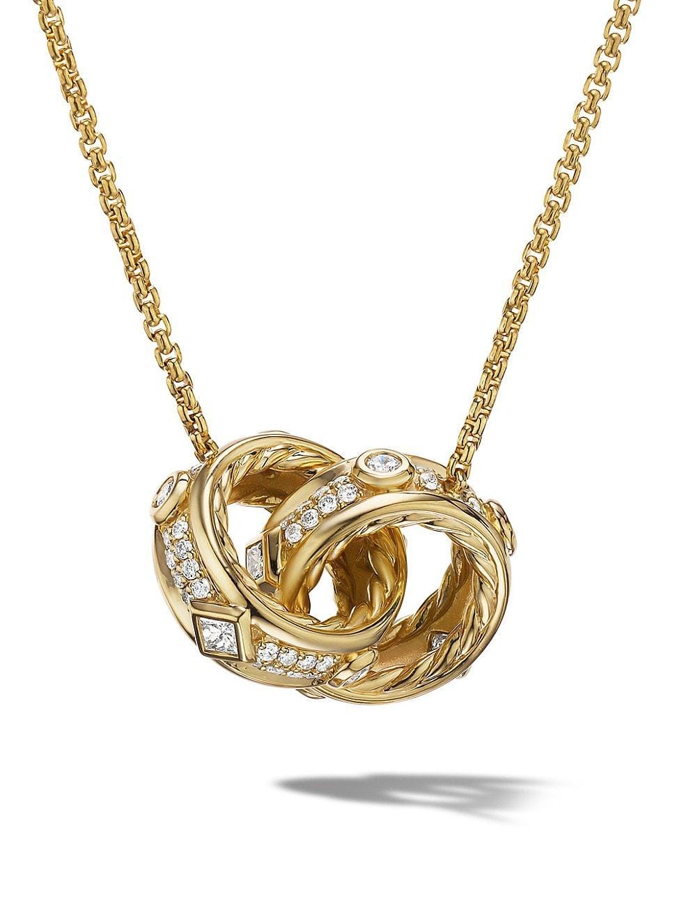 David Yurman 18K Yellow Gold Modern Renaissance Diamond Interlocking Ring Pendant Necklace, 17 Product Image