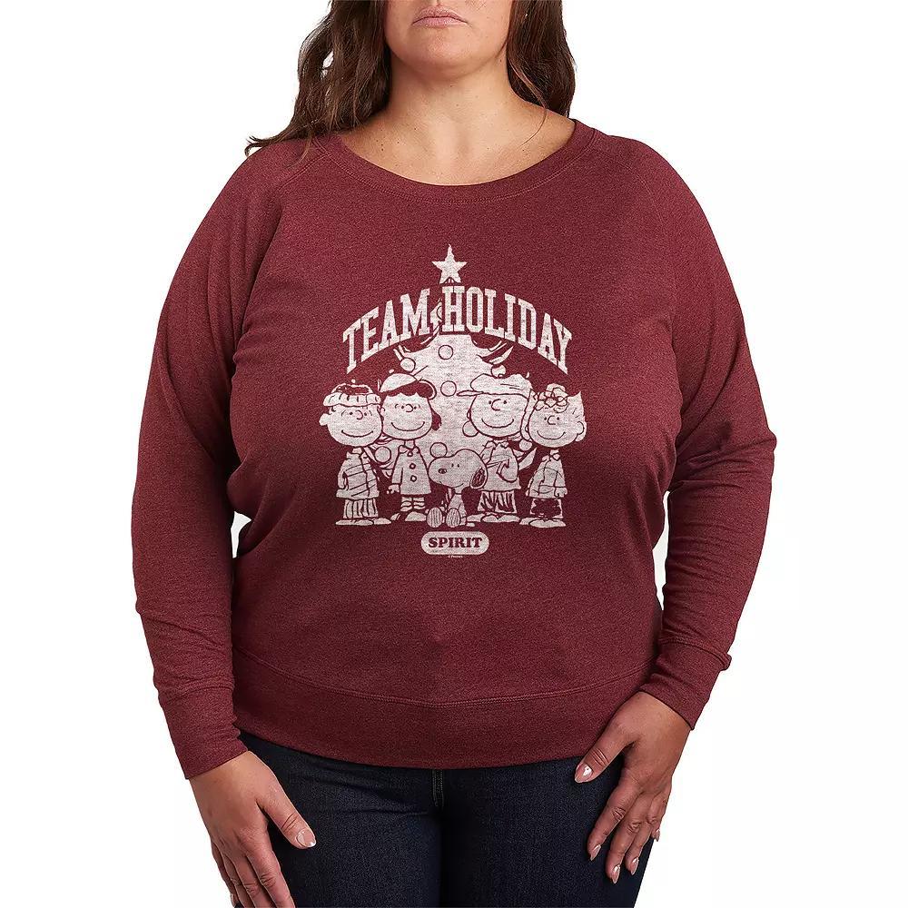Womens Peanuts Team Holiday Spirit French Terry Long Sleeve Tee Grey Dark Red Product Image