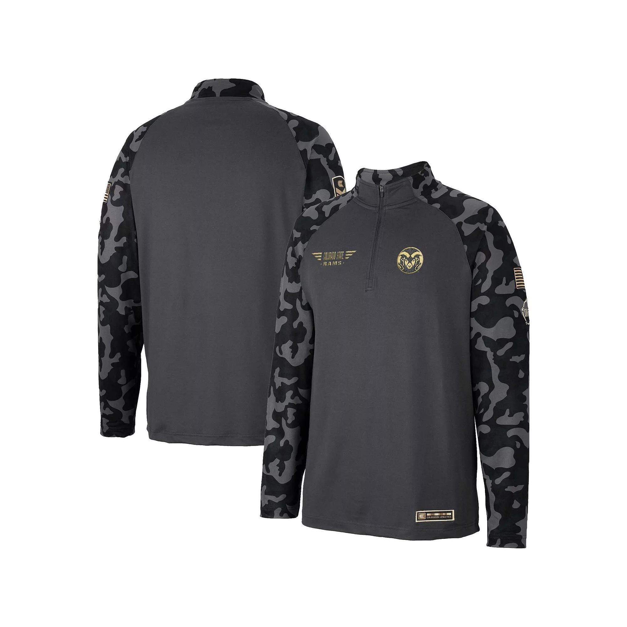 Men's Colosseum Charcoal Colorado State Rams OHT Military Appreciation Long Range Raglan Quarter-Zip Jacket, Size: Medium Product Image