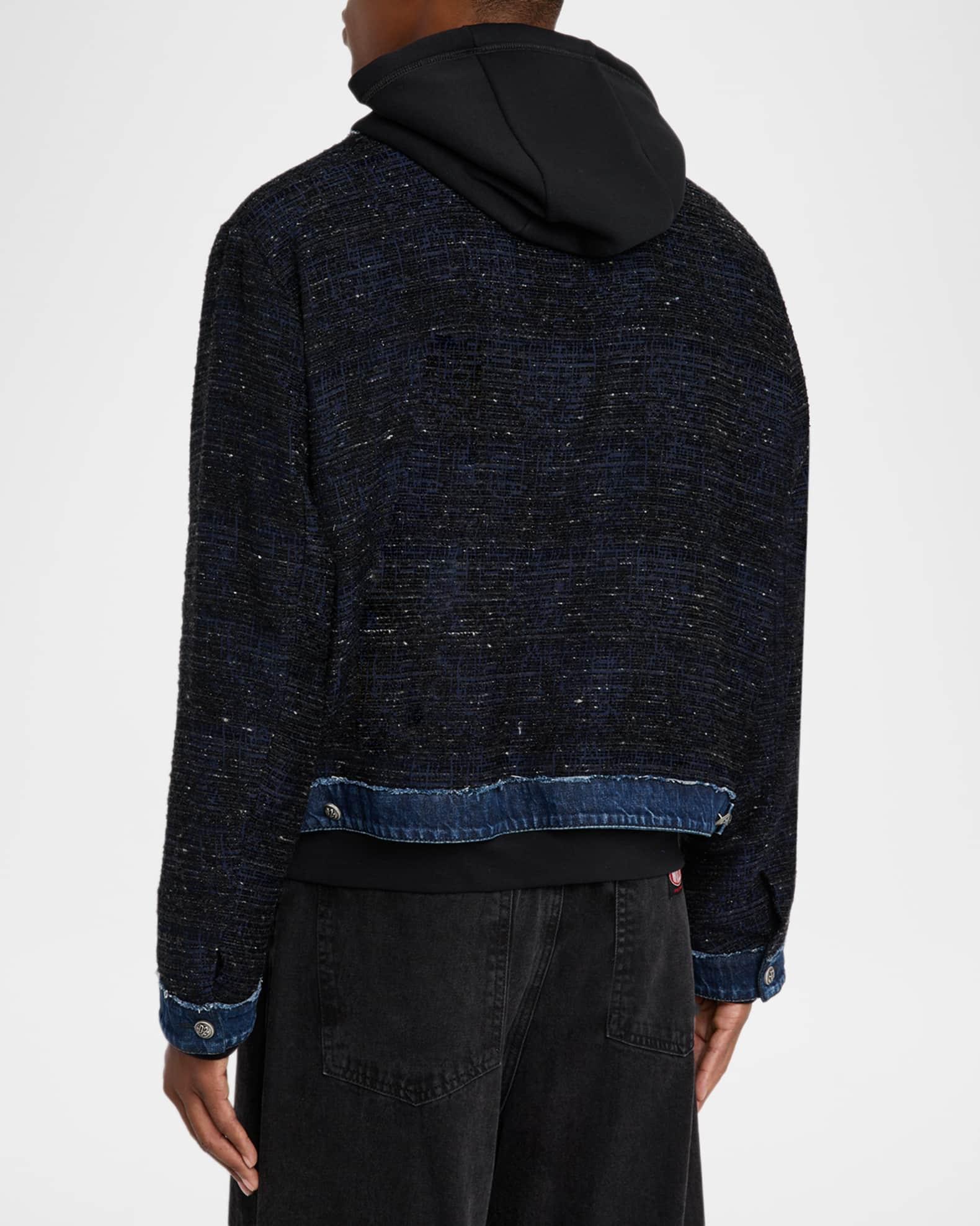 Men's Denim Boucle Chain-Trim Hoodie Jacket Product Image
