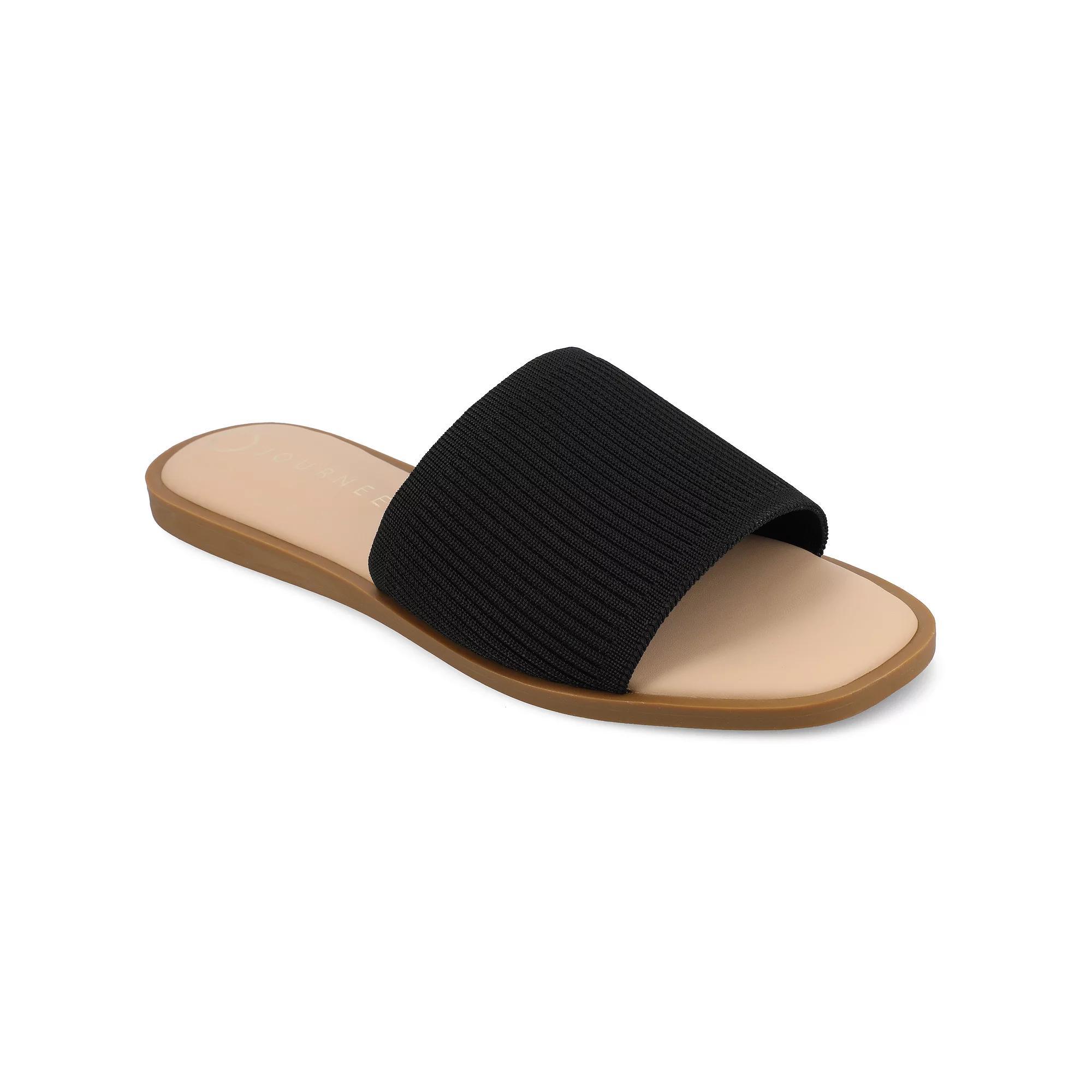 Journee Prisilla Women's Tru Comfort Foam Linen Slip On Slide Sandals, Size: 6.5, Black Product Image