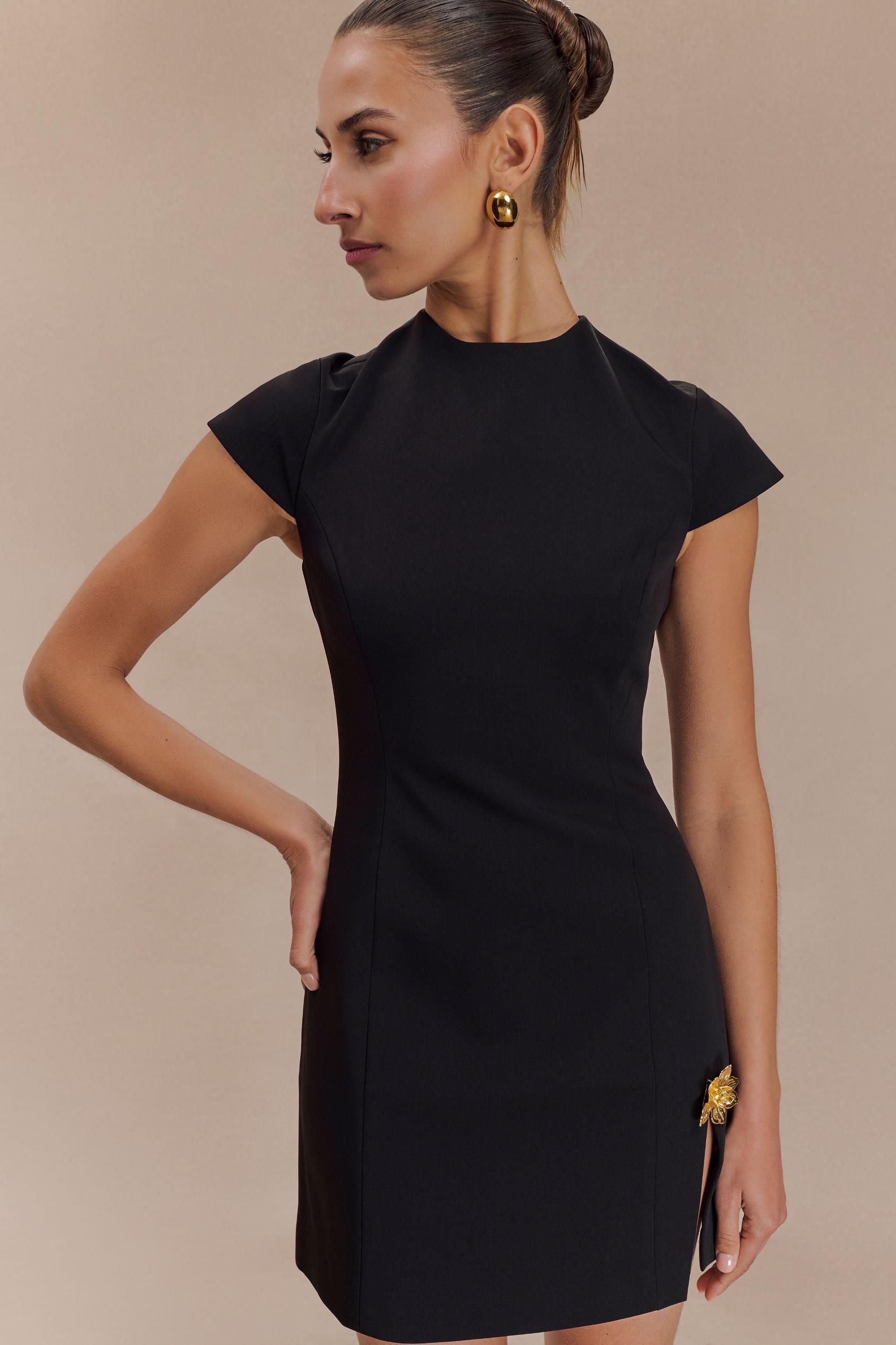 Remi Suiting Mini Dress With Floral Hardware - Black Product Image