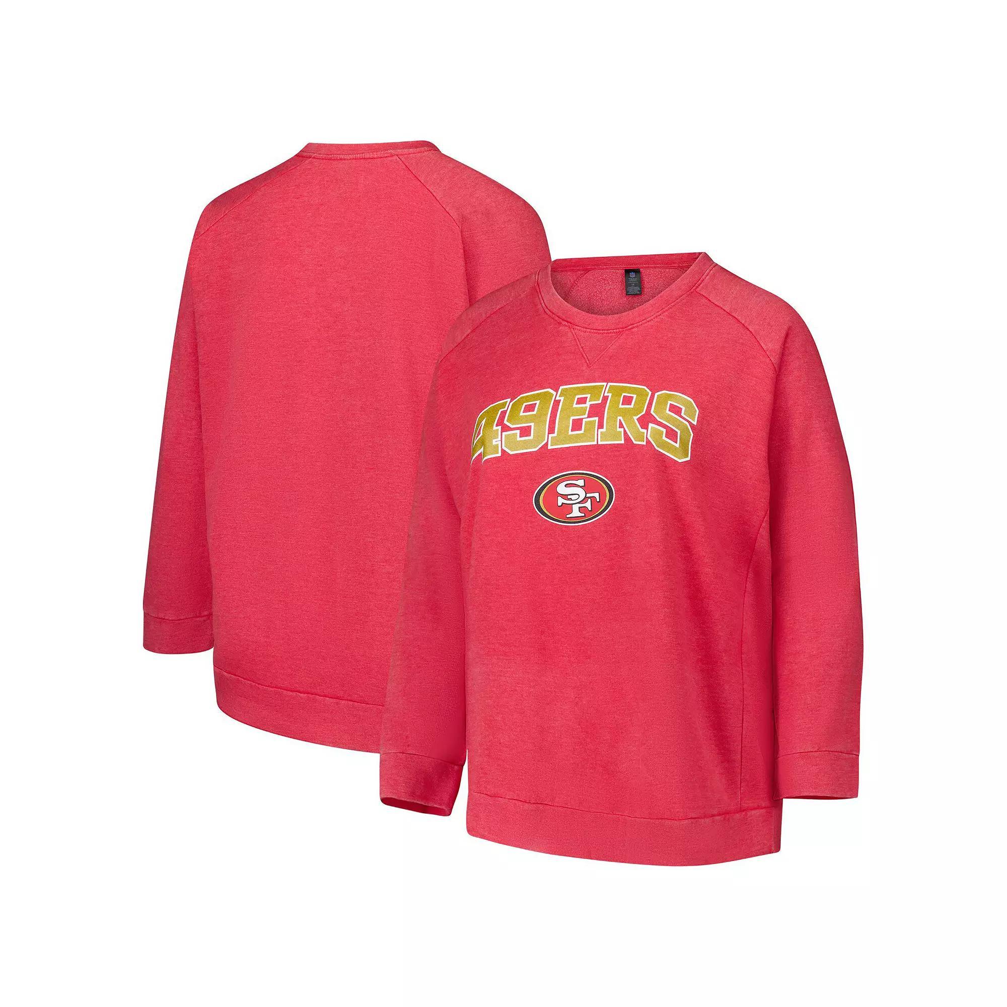 Women's Fanatics  Red San Francisco 49ers Acid Wash Raglan Pullover Sweatshirt, Size: 3XL Product Image