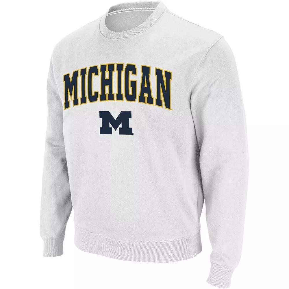 Men's Colosseum White Michigan Wolverines Arch & Logo Crew Neck Sweatshirt, Size: 2XL Product Image