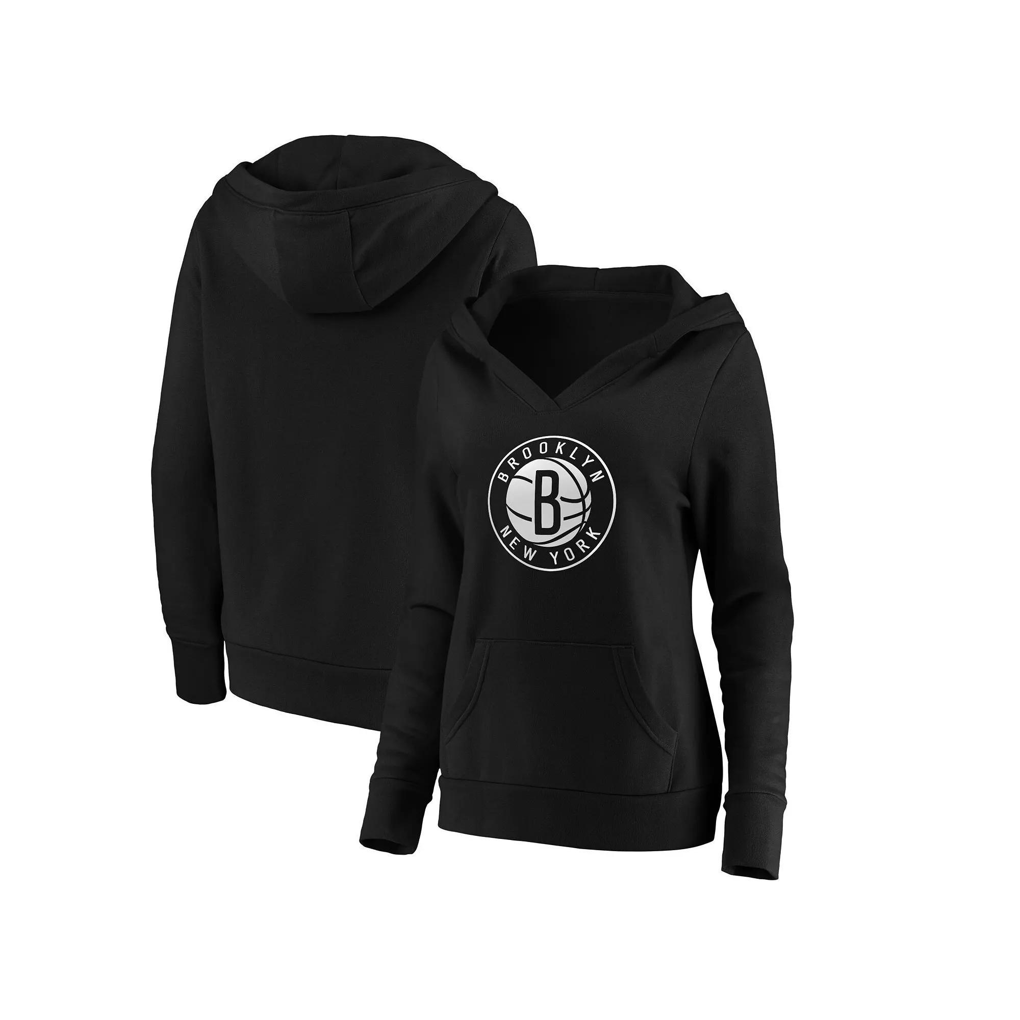 Women's Fanatics Black Brooklyn Nets Primary Logo V-Neck Pullover Hoodie, Size: Medium Product Image