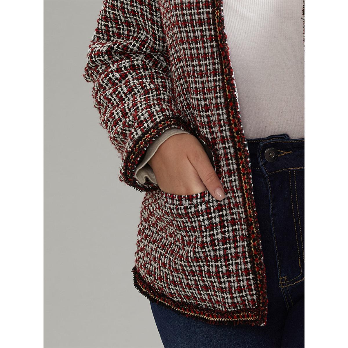 Plus Size Coarse Tweed Gingham Plisse Flap Pocket Blazer Women Scarlet Office Texture Ladies Work Winter Coats BloomChic 26/4X Product Image