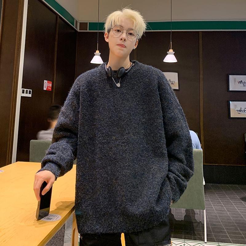 Crew Neck Plain Sweater Product Image