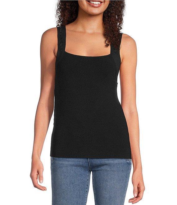 KARL LAGERFELD PARIS Knit Square Neck Sleeveless Tank Product Image