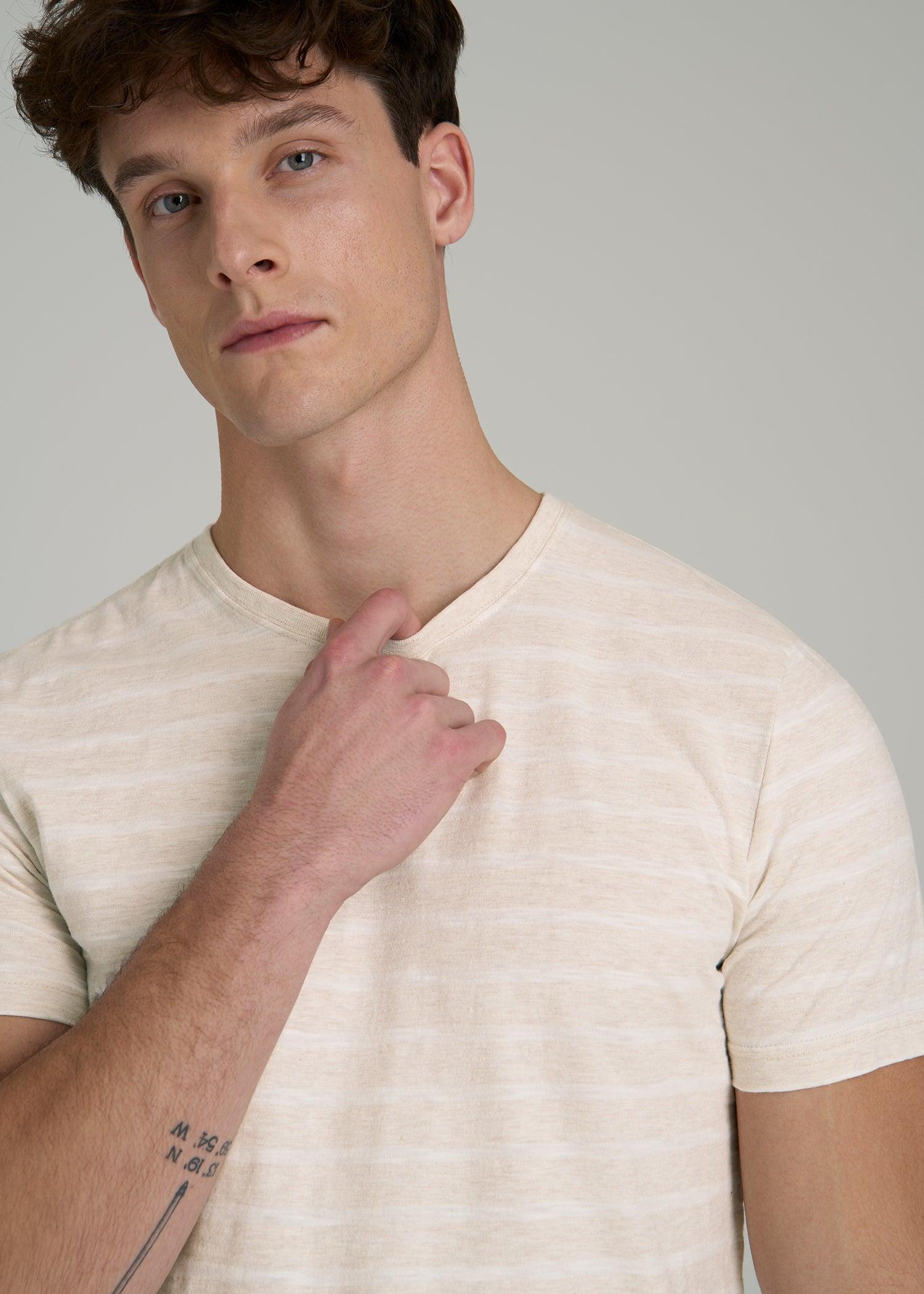 REGULAR-FIT Striped Tee for Tall Men in Heathered Oatmeal and White Stripe Product Image