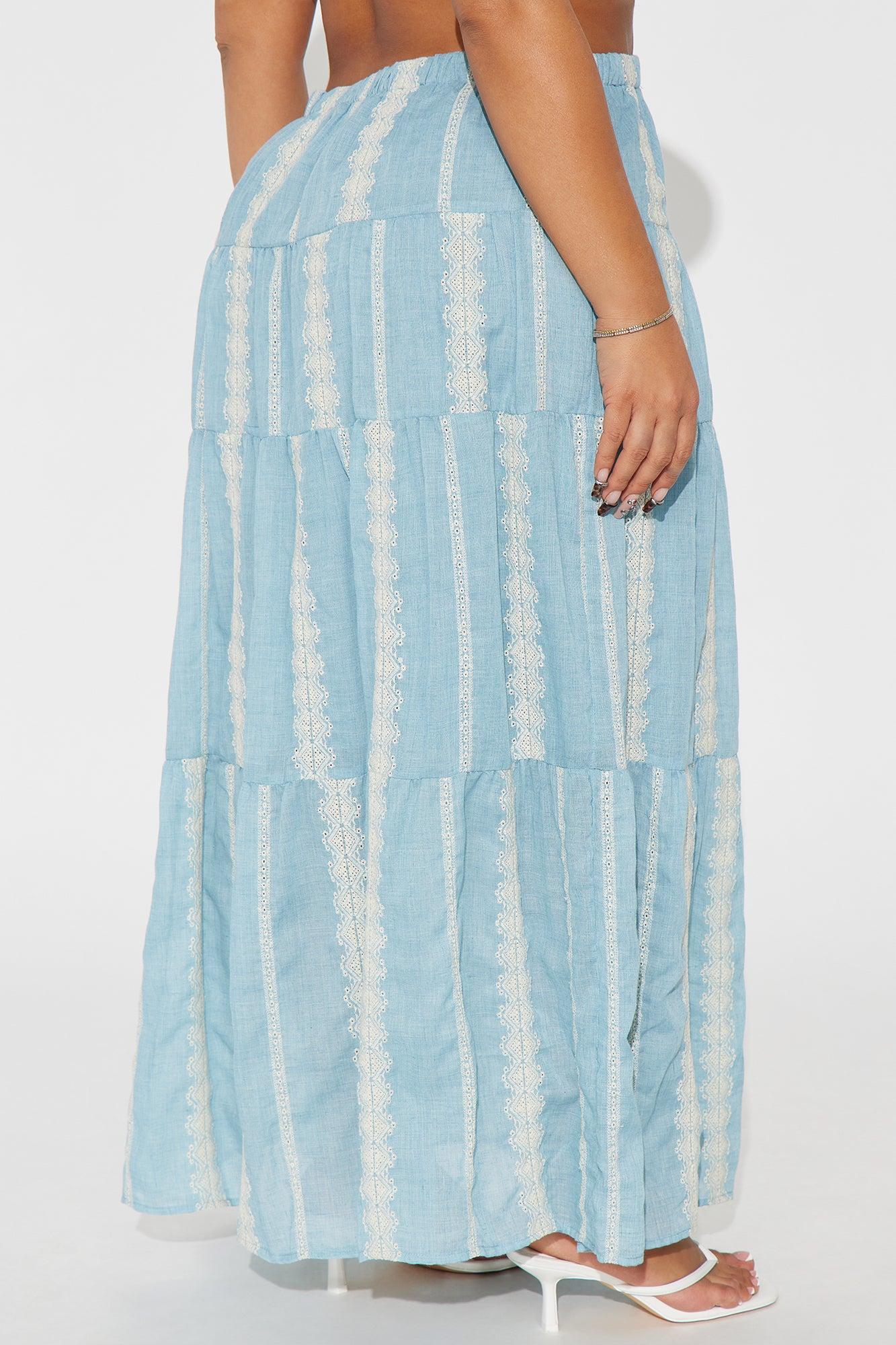Nerina Embroidered Tiered Maxi Skirt - Blue/combo Product Image