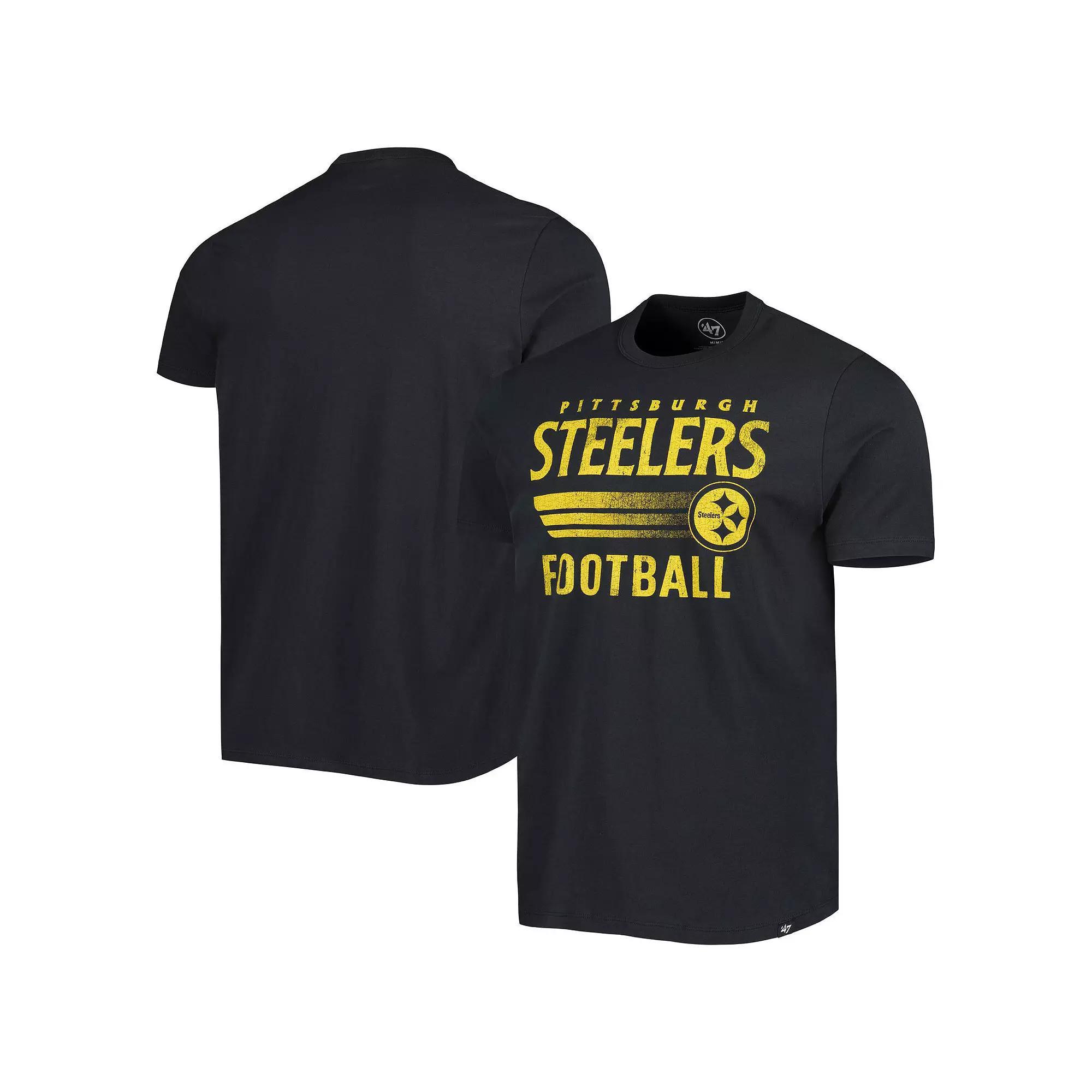 Men's '47 Black Pittsburgh Steelers Wordmark Rider Franklin T-Shirt, Size: Large Product Image