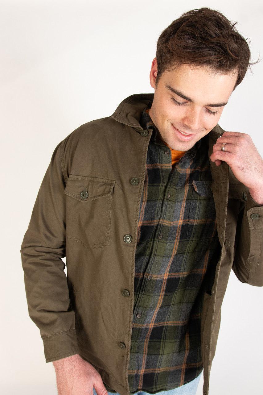 Olive Button Up Shirt Jacket Product Image