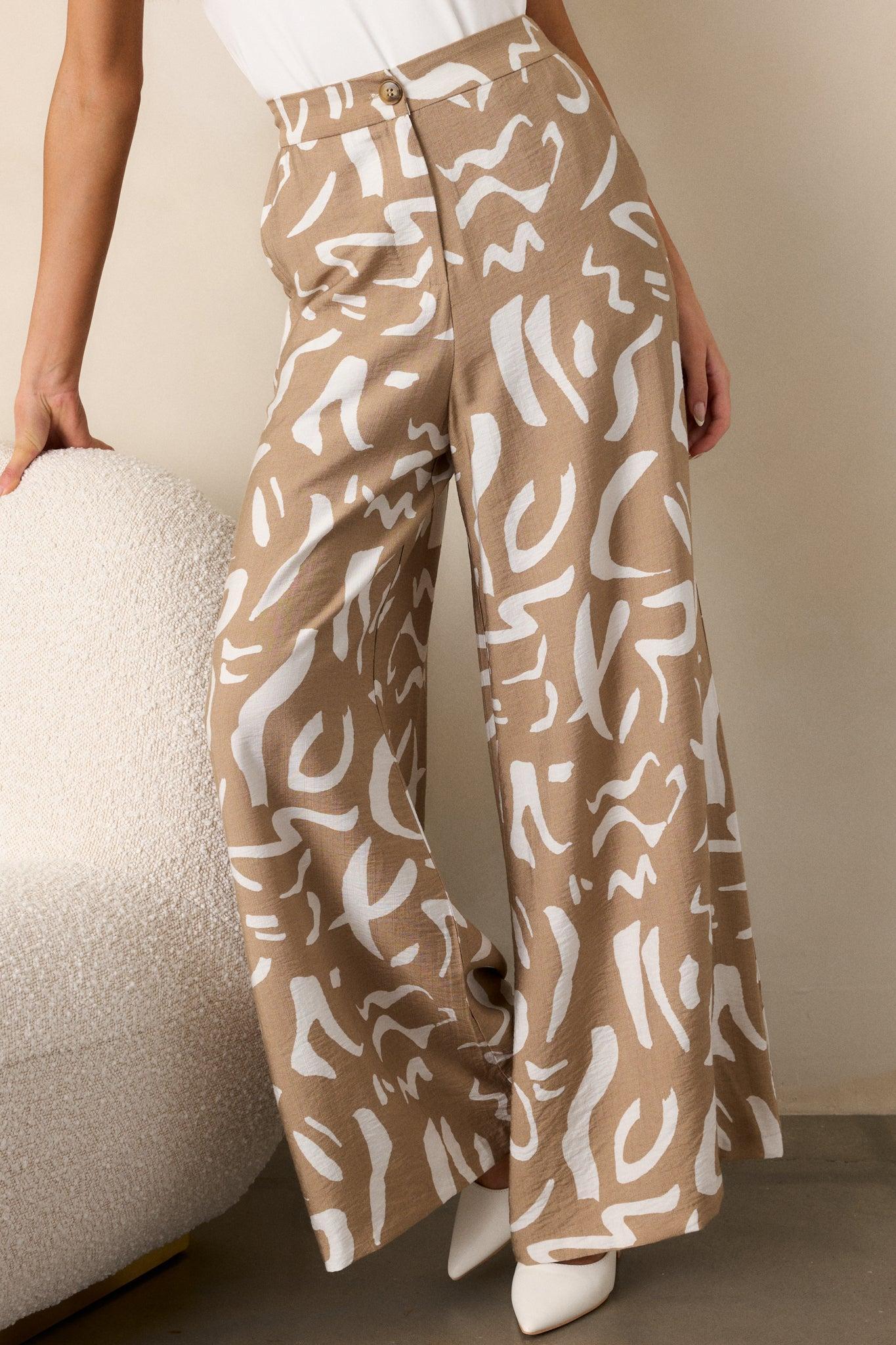 Rise & Shine Camel Abstract Wide Leg Pants Product Image