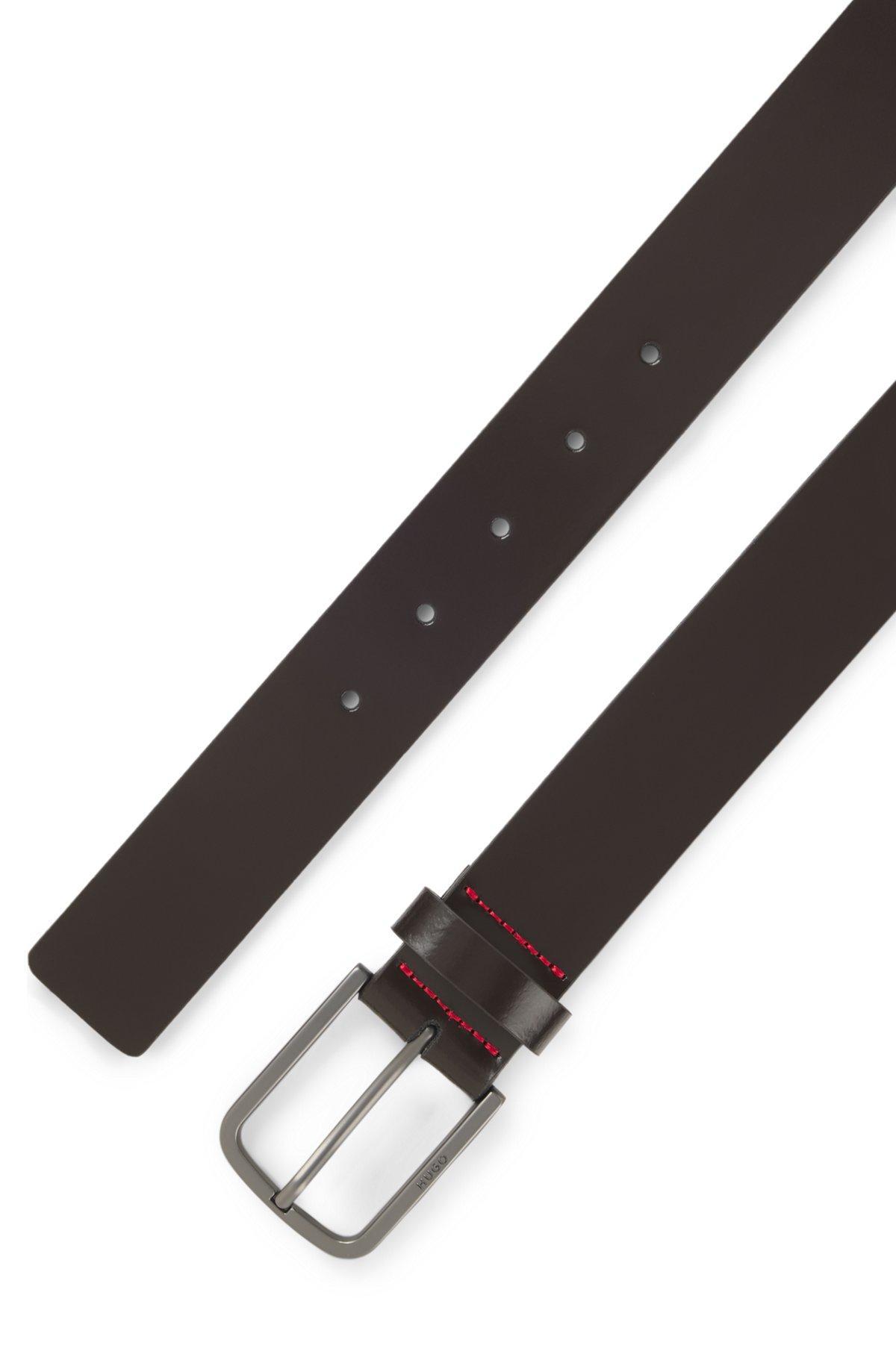 HUGO - Italian-made belt in brush-off leather - Dark Brown Product Image