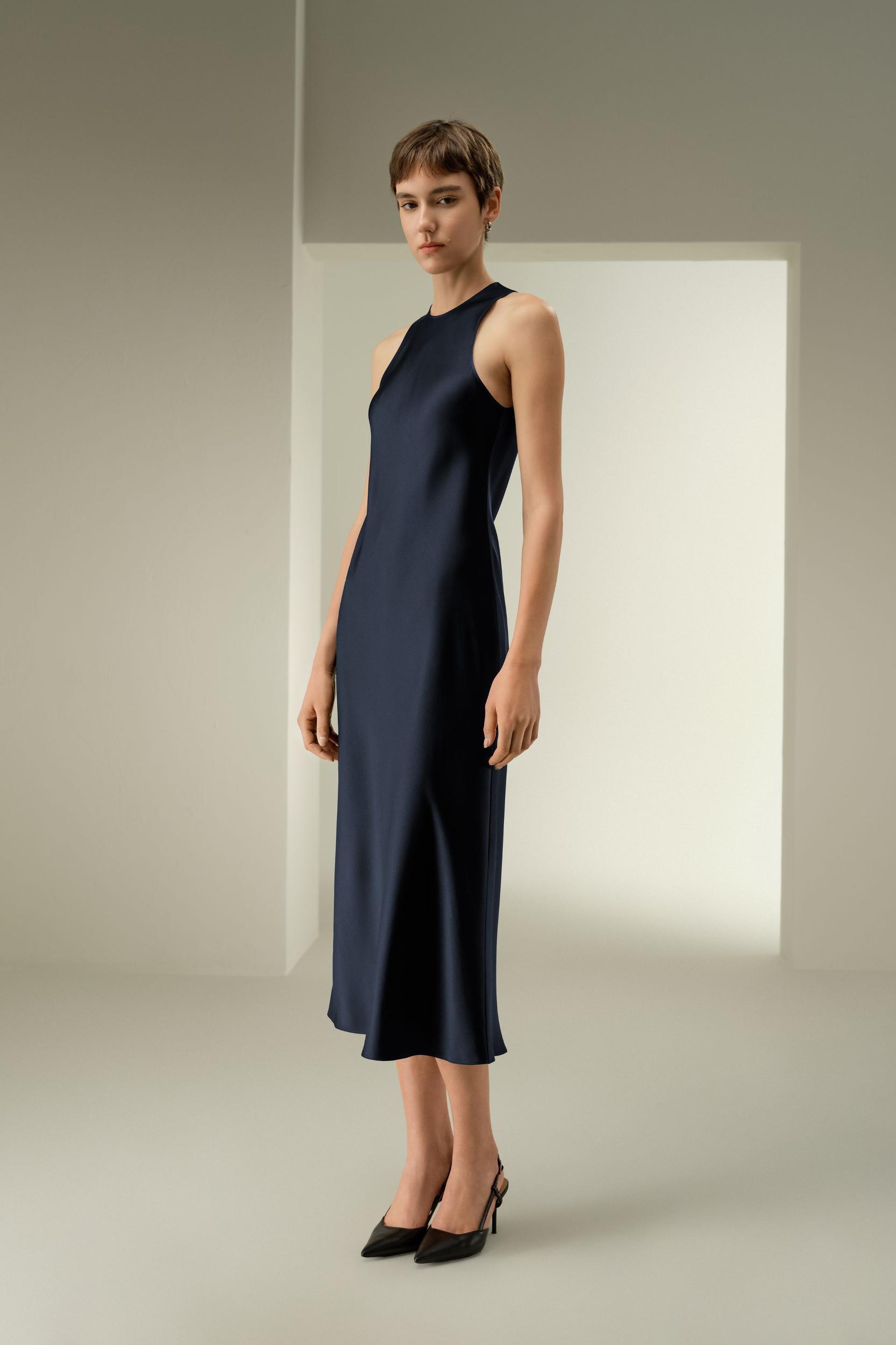 Sleek Sleeveless Silk Maxi Dress Product Image