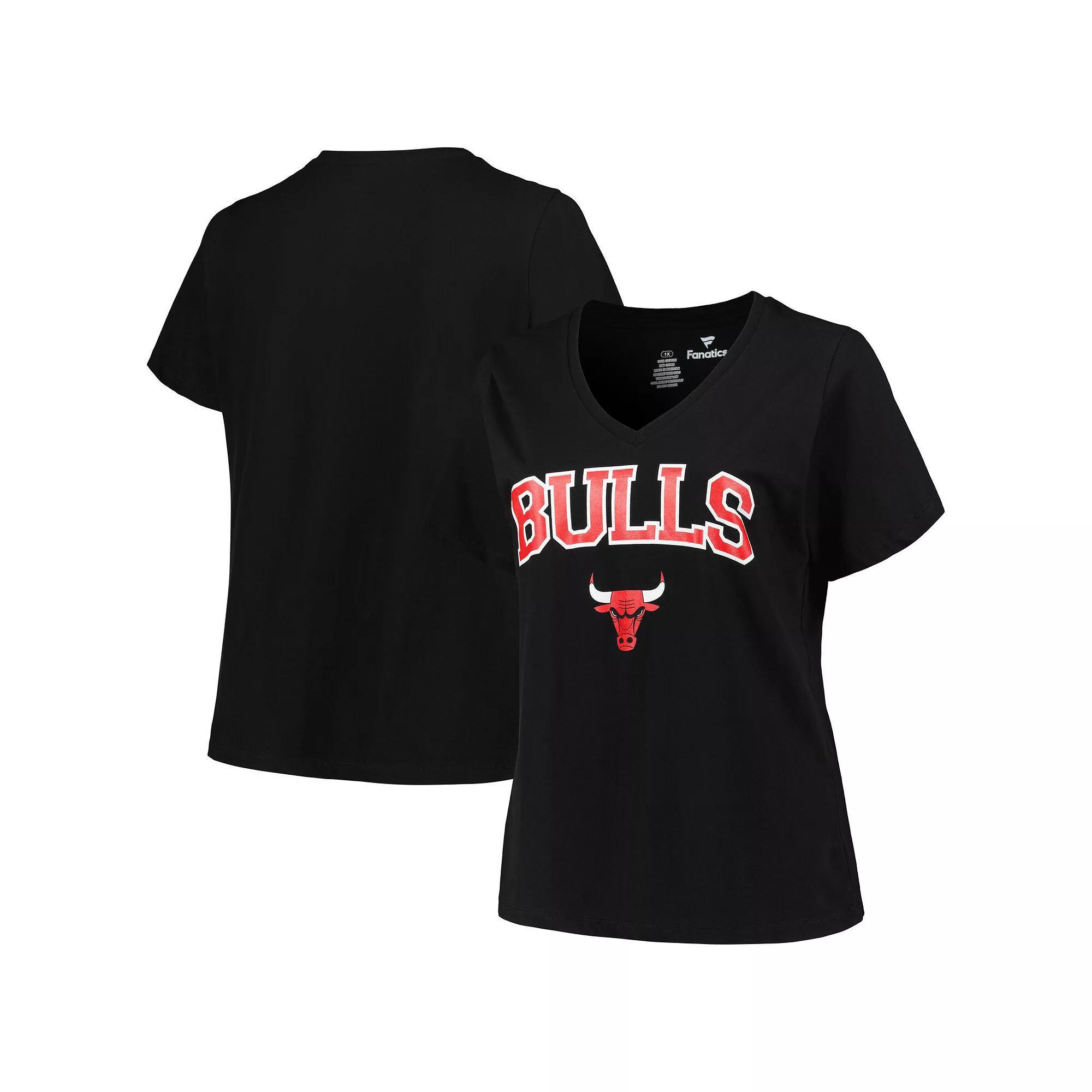 Women's Profile Black Chicago Bulls Plus Size Arch Over Logo V-Neck T-Shirt, Size: PLUS Medium Product Image