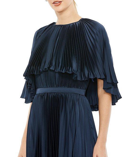 Mac Duggal Pleated Short Sleeve Belted Caplet Maxi Dress Product Image