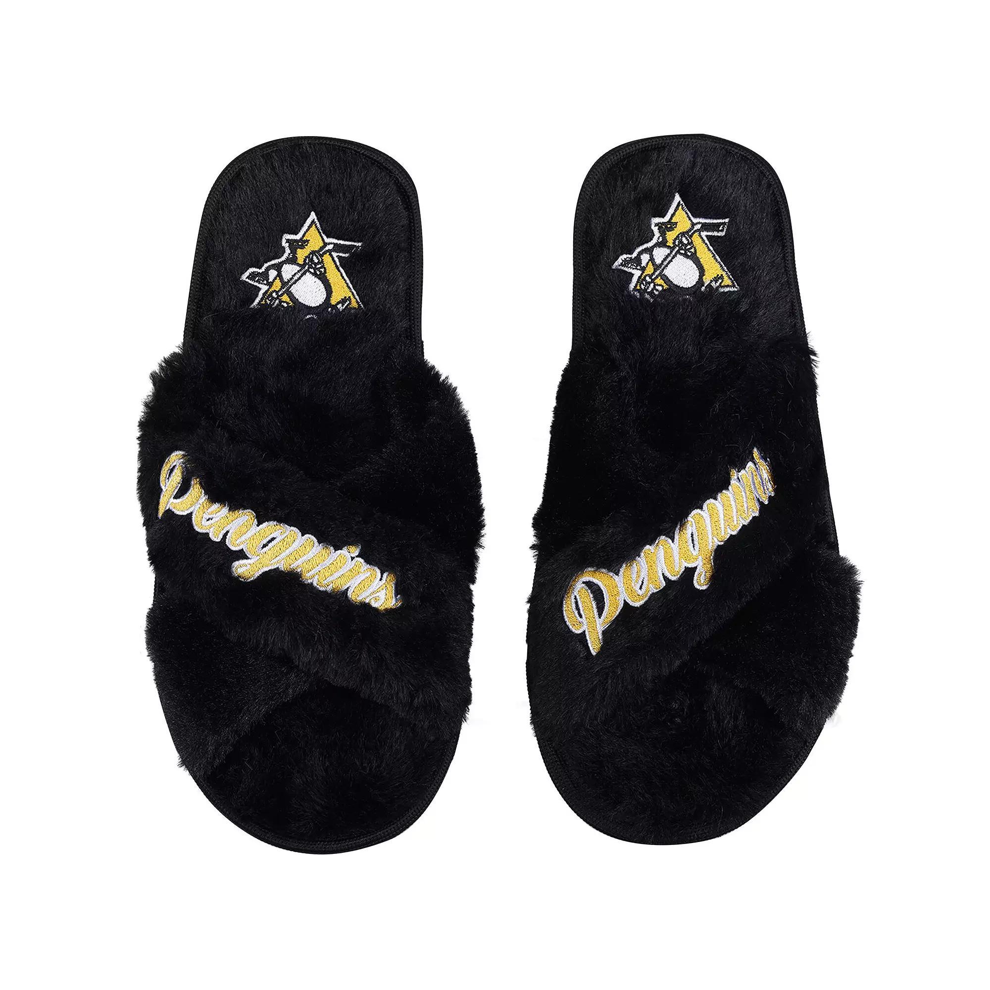 Women's FOCO Pittsburgh Penguins Script Cross Slide Slippers, Size: XL, Black Product Image
