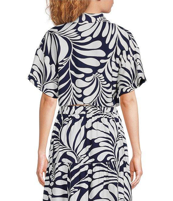 Lucy Paris Emily Woven Printed Collared V-Neck Short Sleeve Tie Front Coordinating Top Product Image