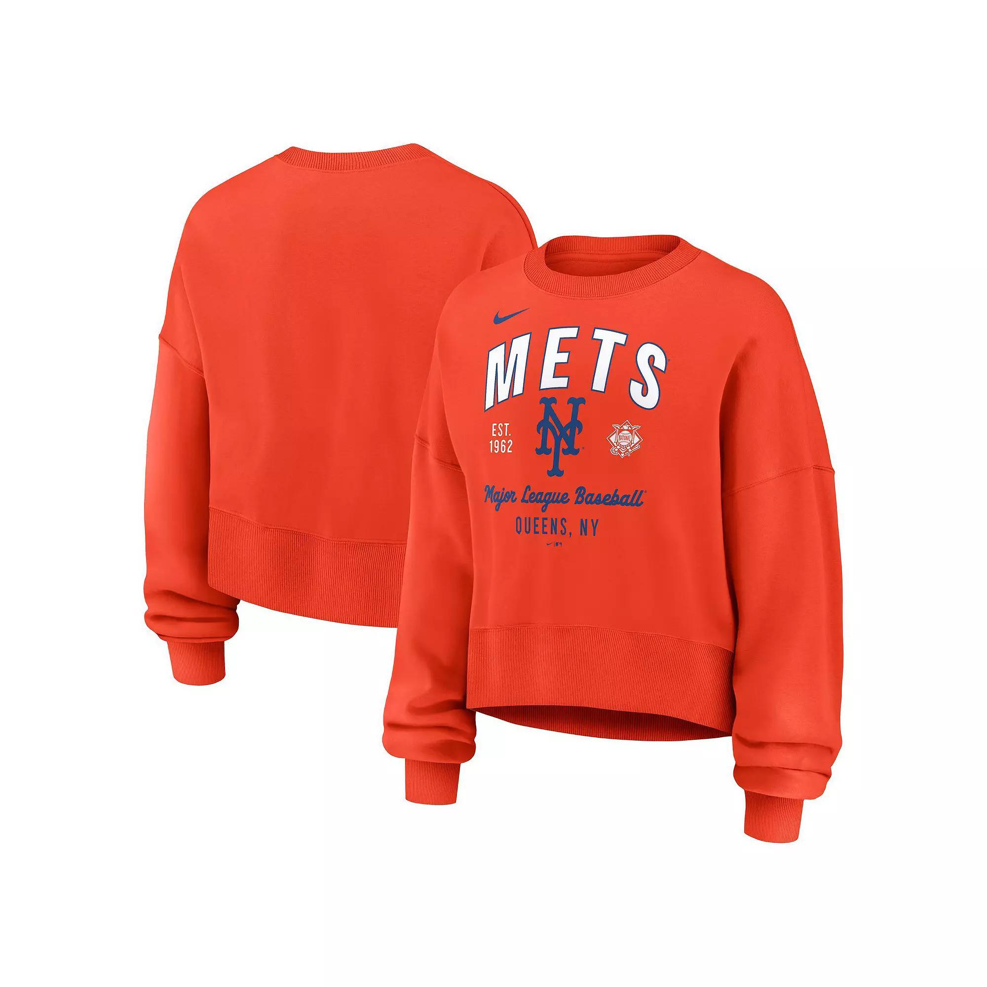 Women's Nike Orange New York Mets Oversized High Hip Pullover Sweatshirt, Size: XL Product Image