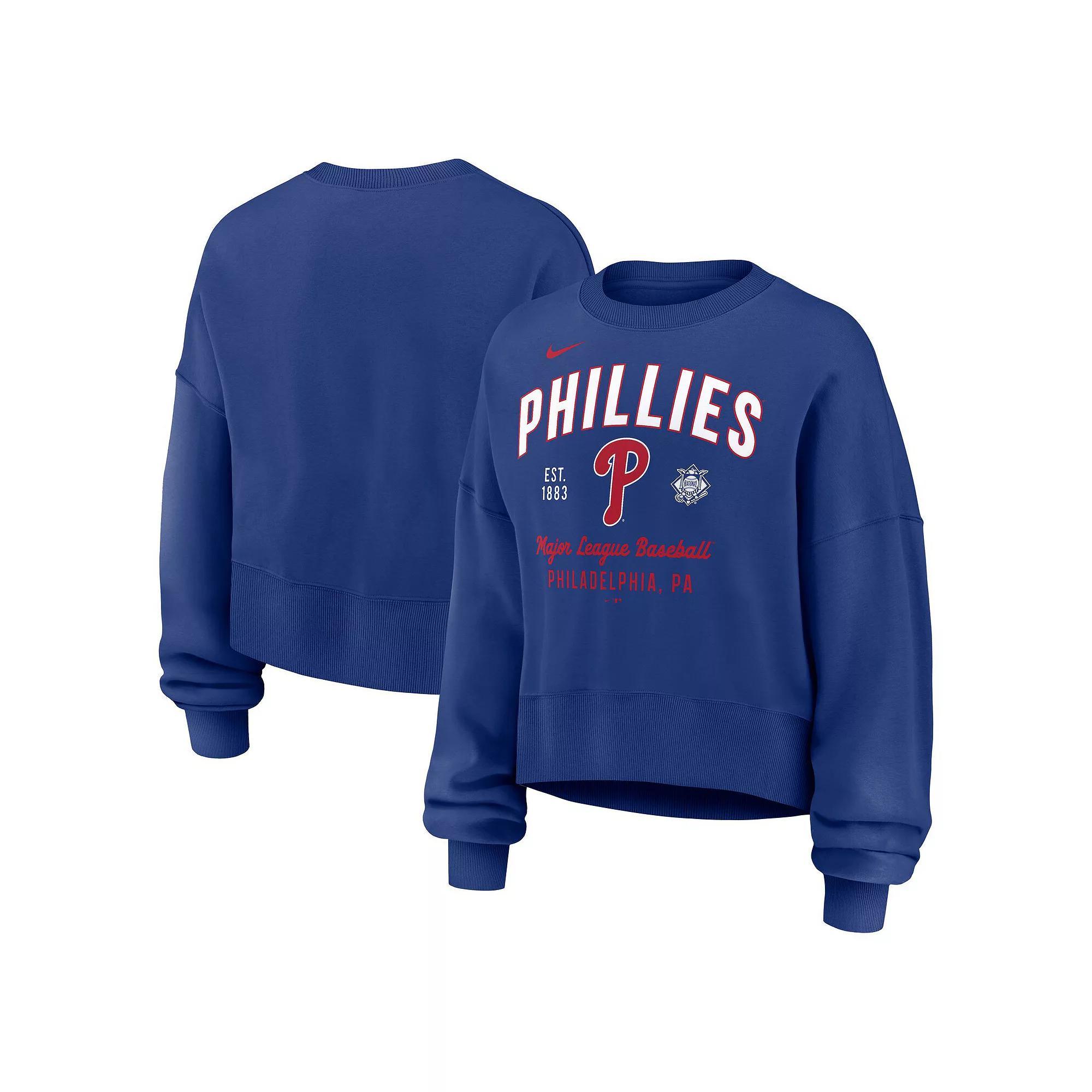 Women's Nike Royal Philadelphia Phillies Oversized High Hip Pullover Sweatshirt, Size: Large, Blue Product Image