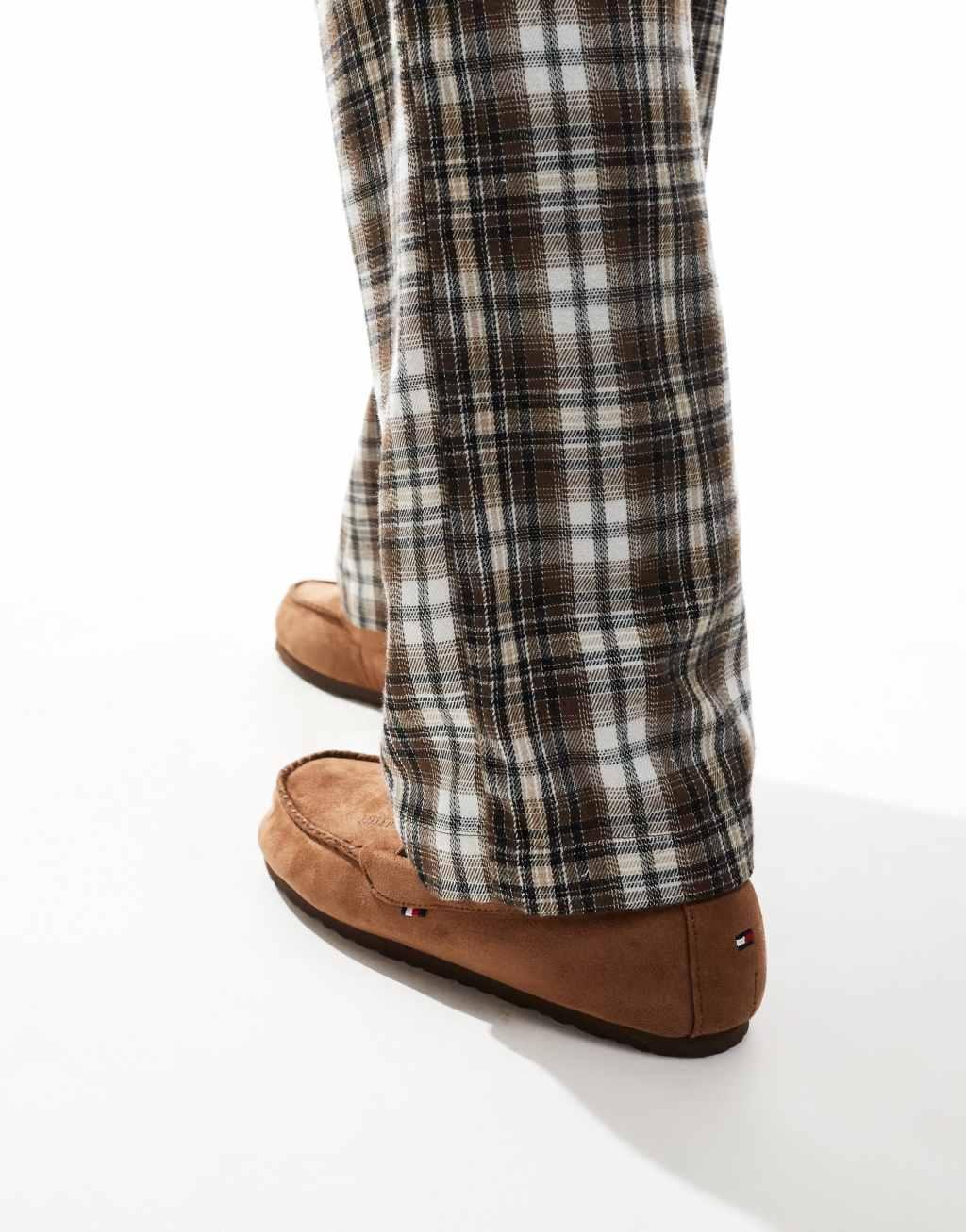 Tommy Hilfiger moccasin suede slippers in brown Product Image