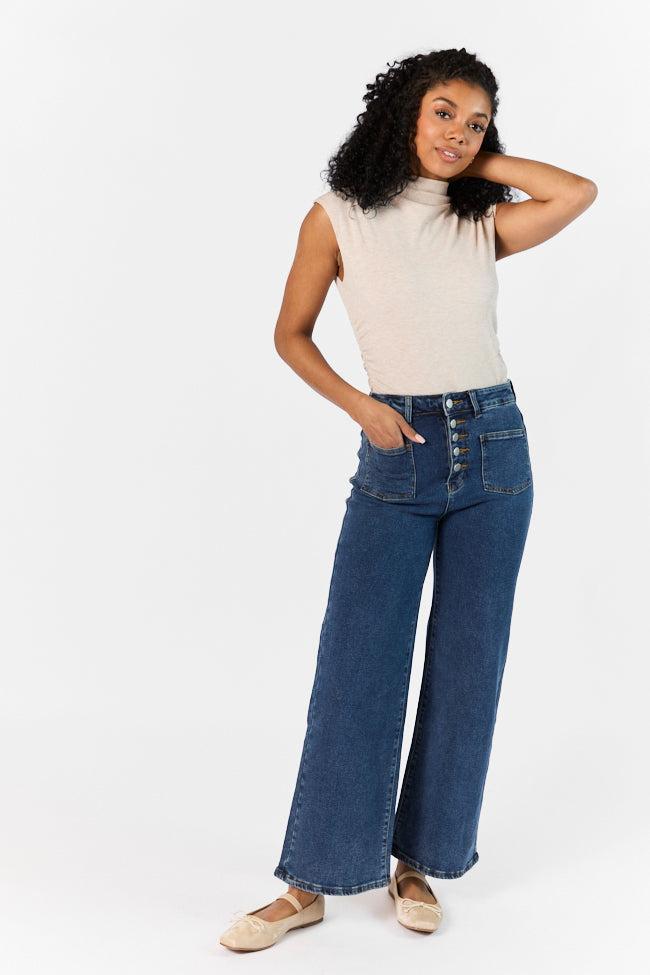 Sutton Dark Wash Wide Leg Patch Pocket Jeans SALE Product Image