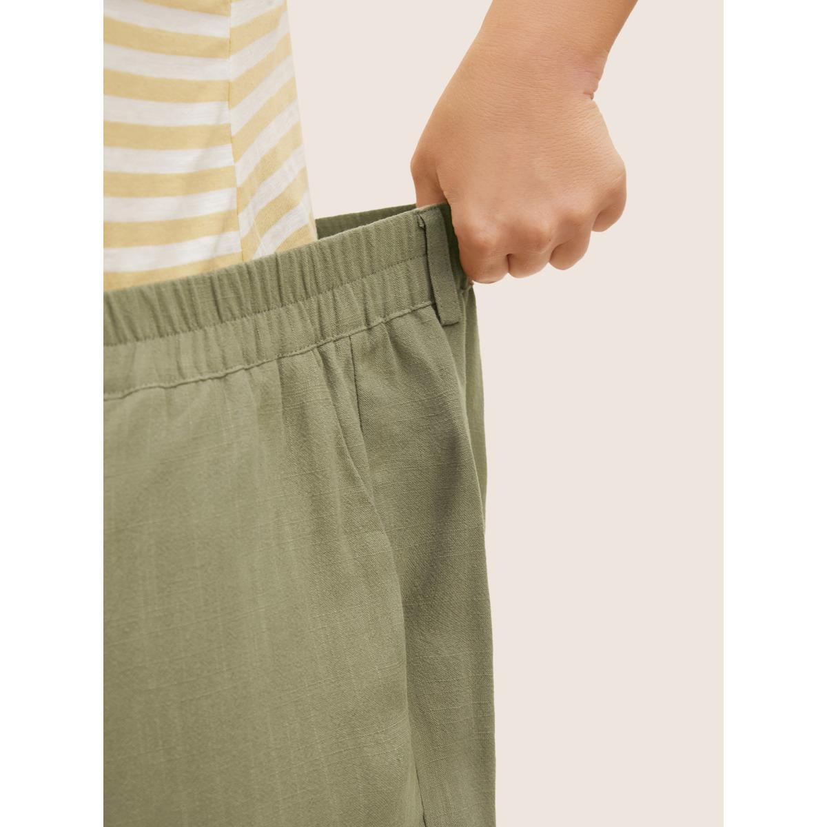 Plus Size Linen Blend Mid Rise Straight Leg Pants Women ArmyGreen Casual Straight Leg Mid Rise Everyday Pants BloomChic 14-16/1X Product Image