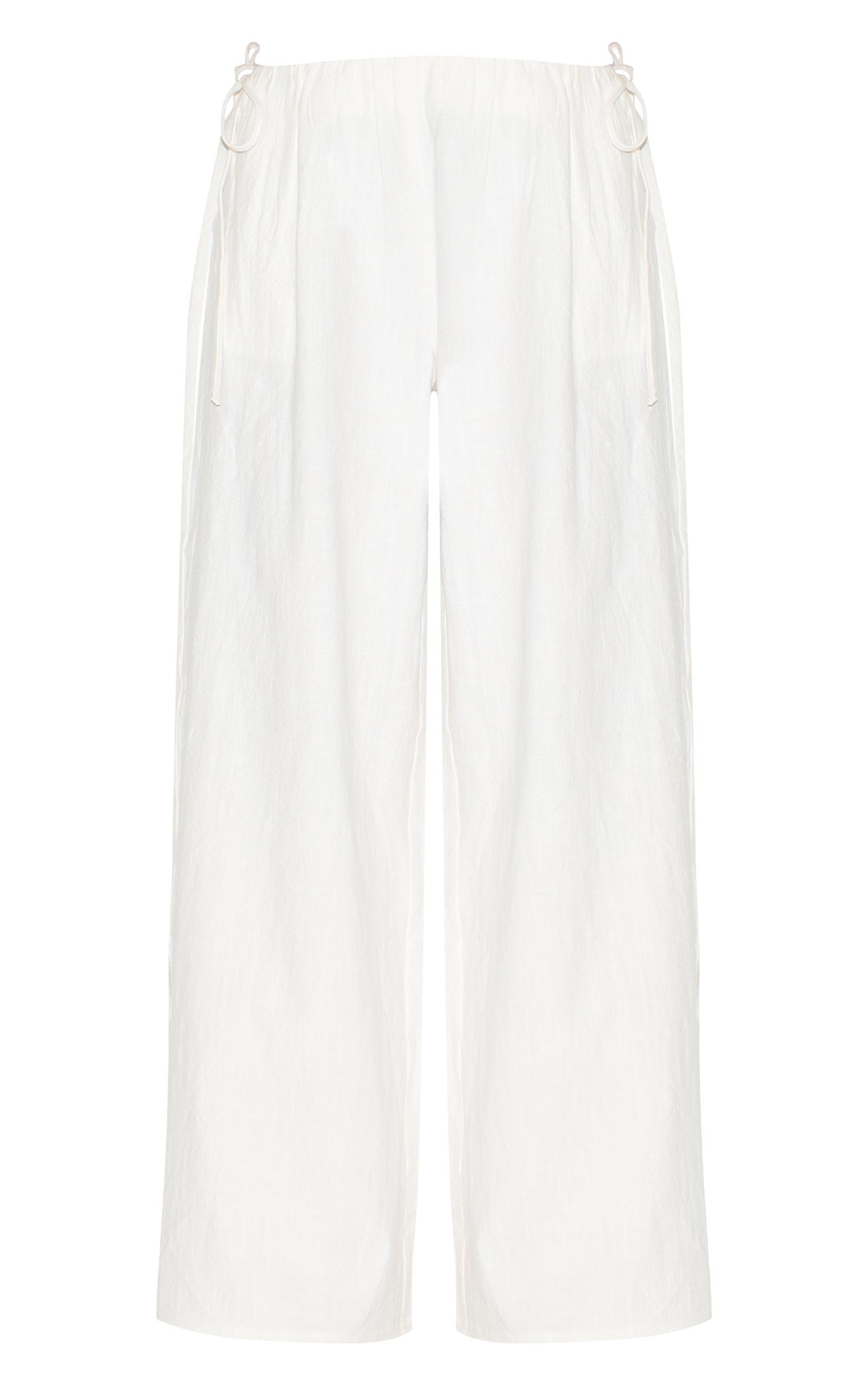 Petite White Premium Linen Look Wide Leg Side Tie Detail Pants Product Image