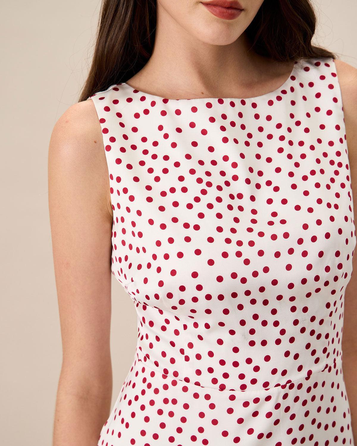 Women's White Boat Neck Polka Dot Mini Dress Female Product Image