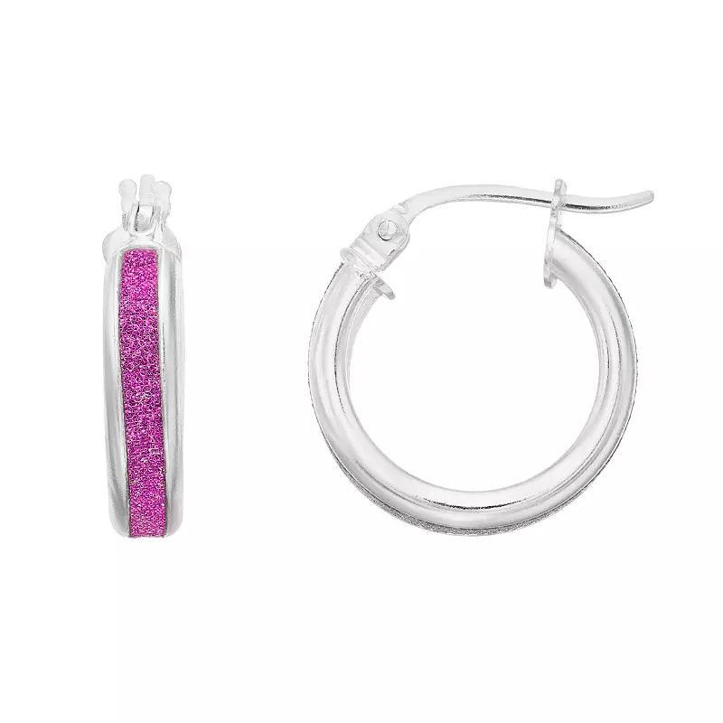 Aleure Precioso Sterling Silver Glitter Bar Hoop Earrings, Women's, Sterling Silver Pink Product Image