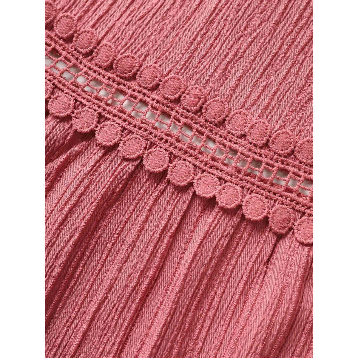 Plus Size Plain Texture Woven Ribbon Belted Dress Watermelon Women Elegant Woven ribbon&lace trim V-neck Sleeveless Curvy BloomChic 22-24/3X Product Image
