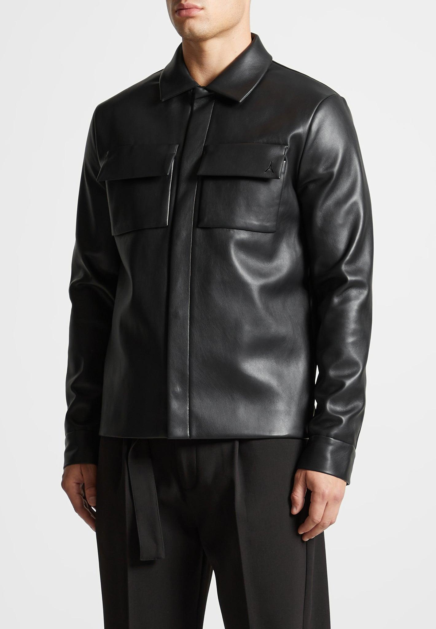 Leather Shirt Jacket - Black Male Product Image
