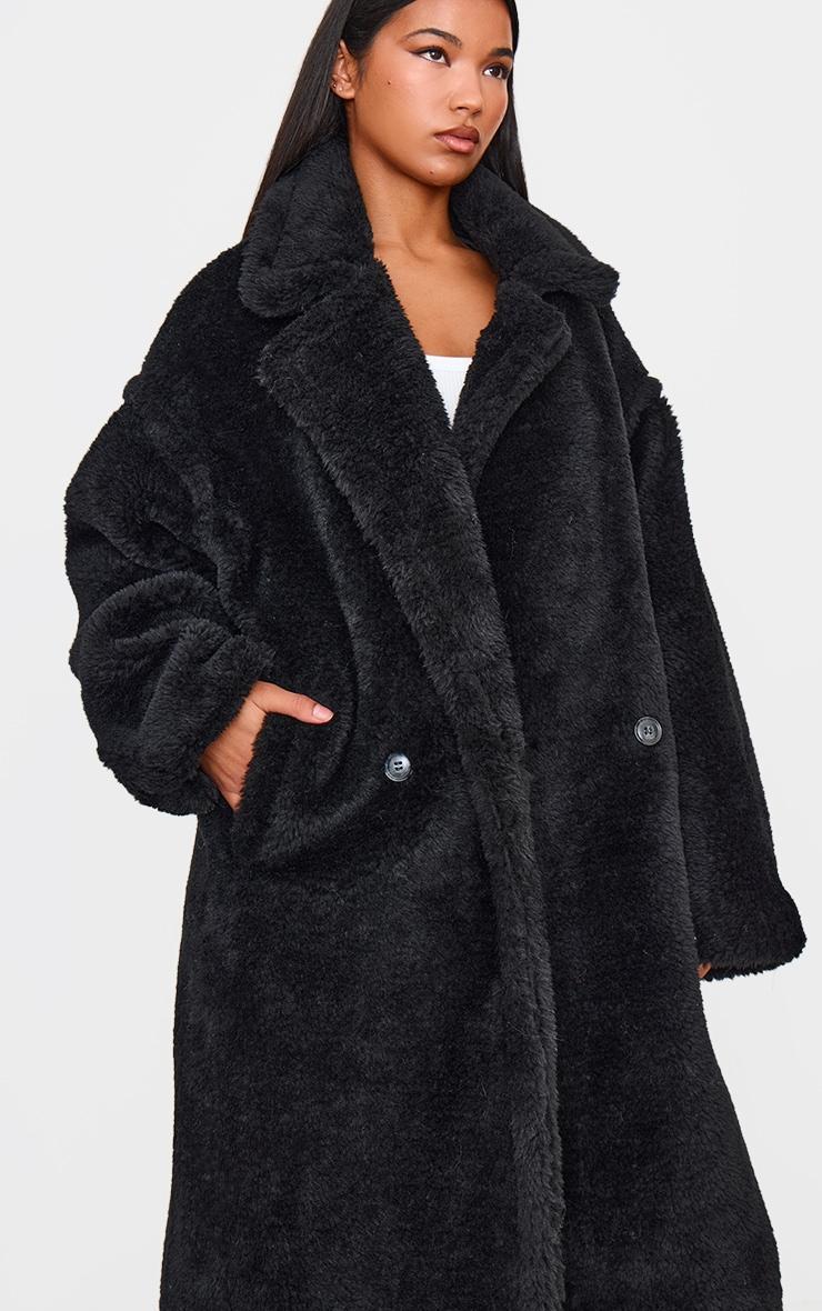 Black Plush Teddy Maxi Coat Product Image