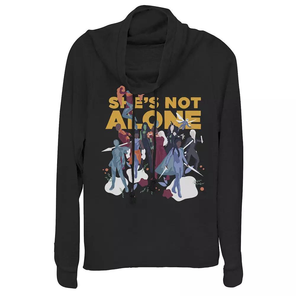 Juniors' Marvel She's Not Alone Cowlneck Graphic Lightweight Long Sleeve, Girl's, Size: Small, Black Product Image