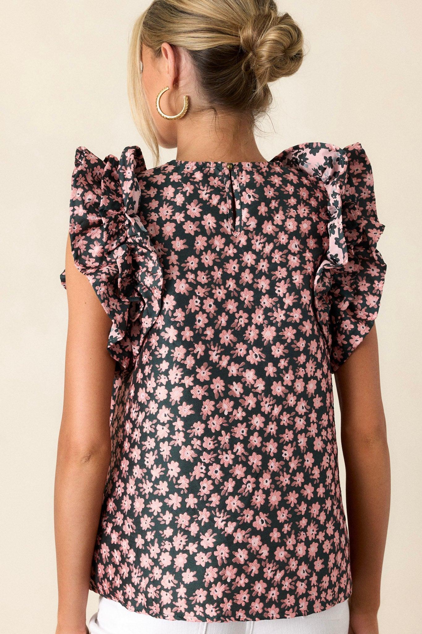 Mystic Twilight Hunter Green Floral Sleeveless Top Product Image