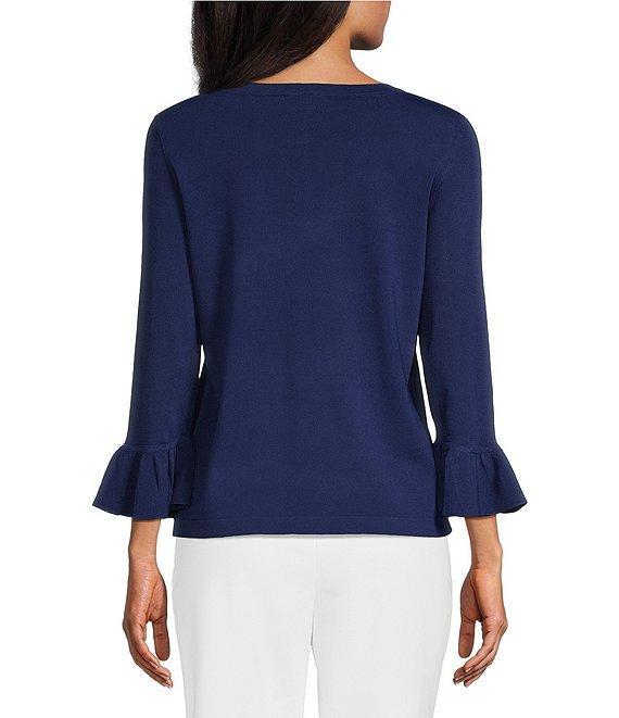 Investments Petite Size 3/4 Flounce Sleeve Crew Neck Top Product Image