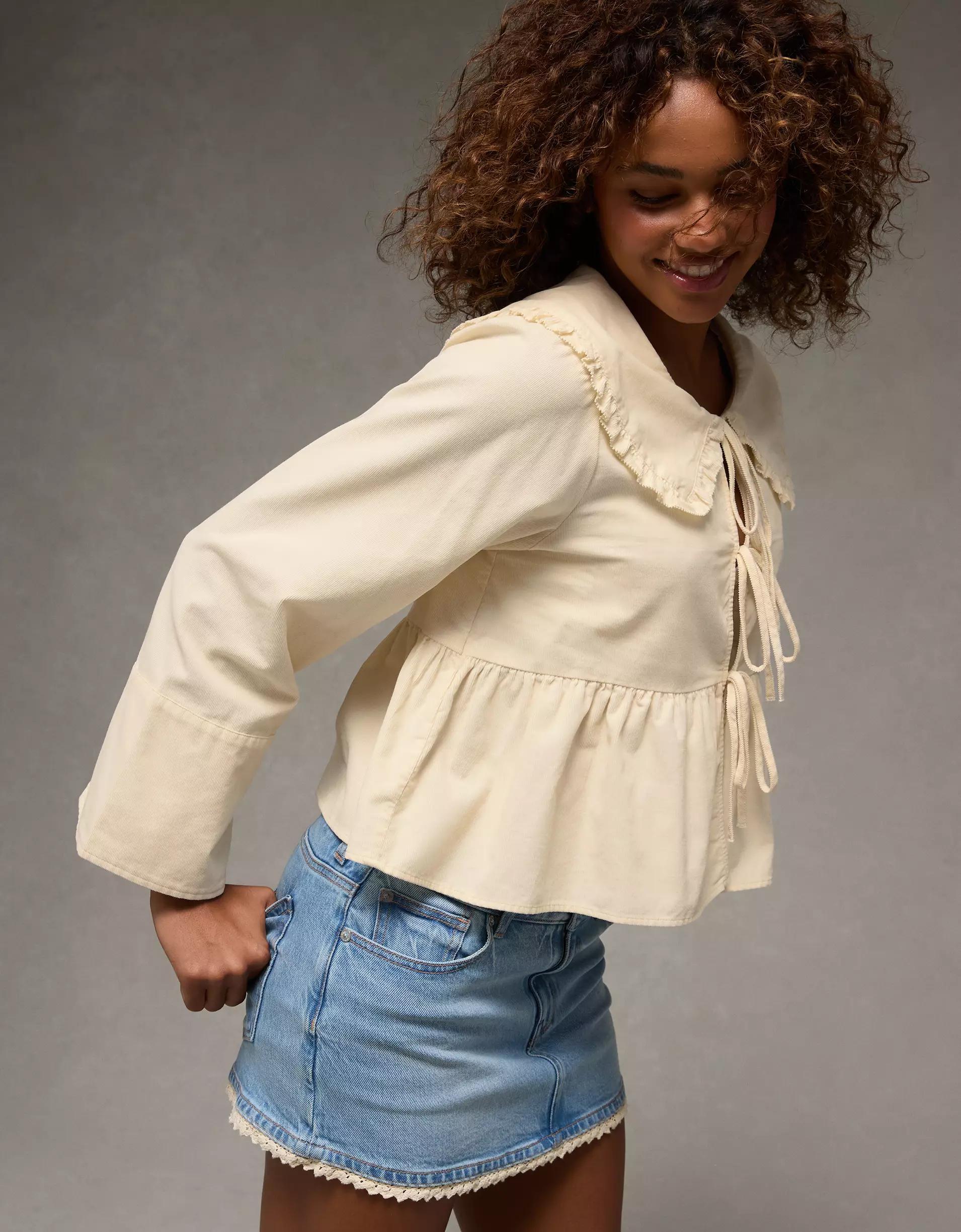 AE Long Sleeve Tie-Front Blouse Product Image