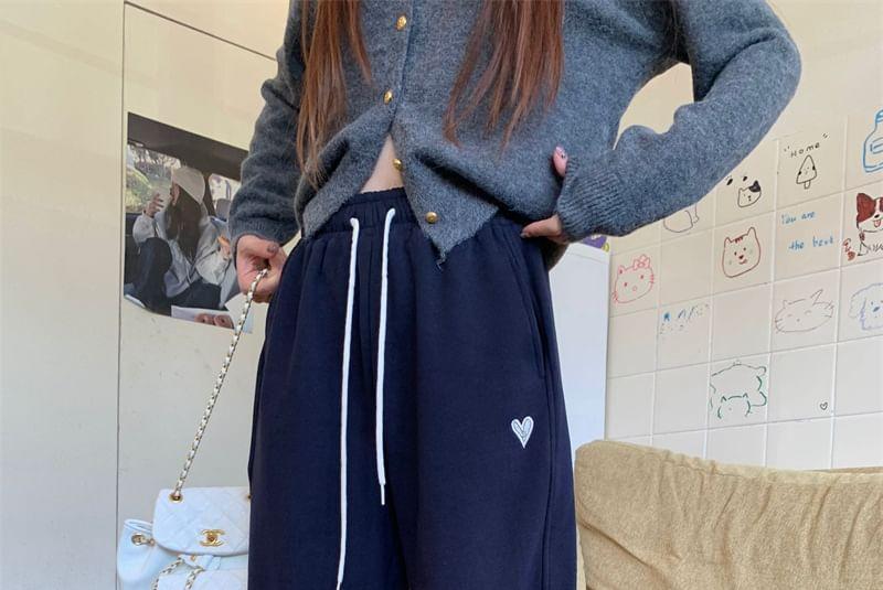 Drawstring Waist Heart Embroidered Sweatpants Product Image