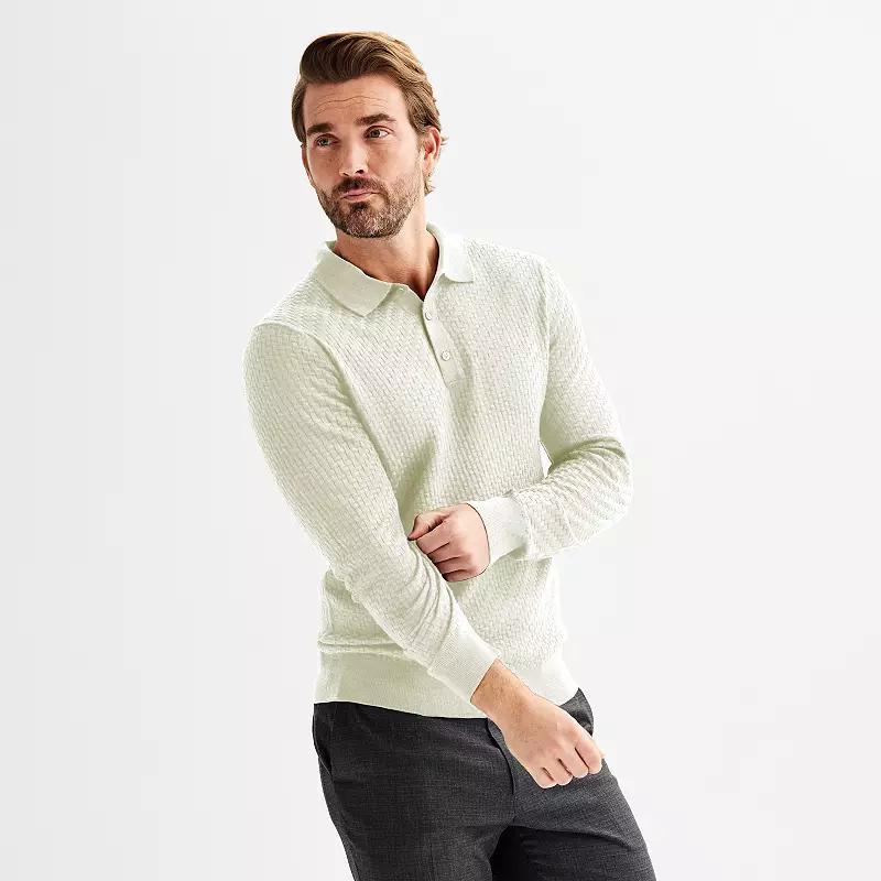 Mens Apt. 9 Merino Blend Textured Sweater Polo Teal Green Grey Product Image