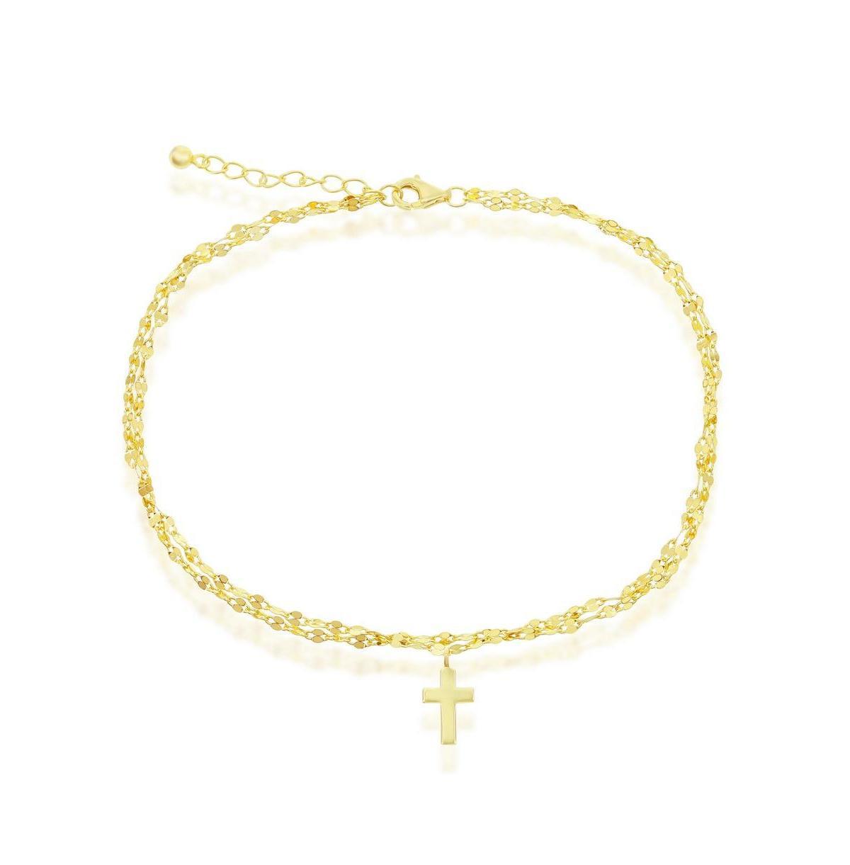 Mirror Chain Cross Charm Anklet, Women's, Size: 9-10" ADJ, Gold Tone Product Image
