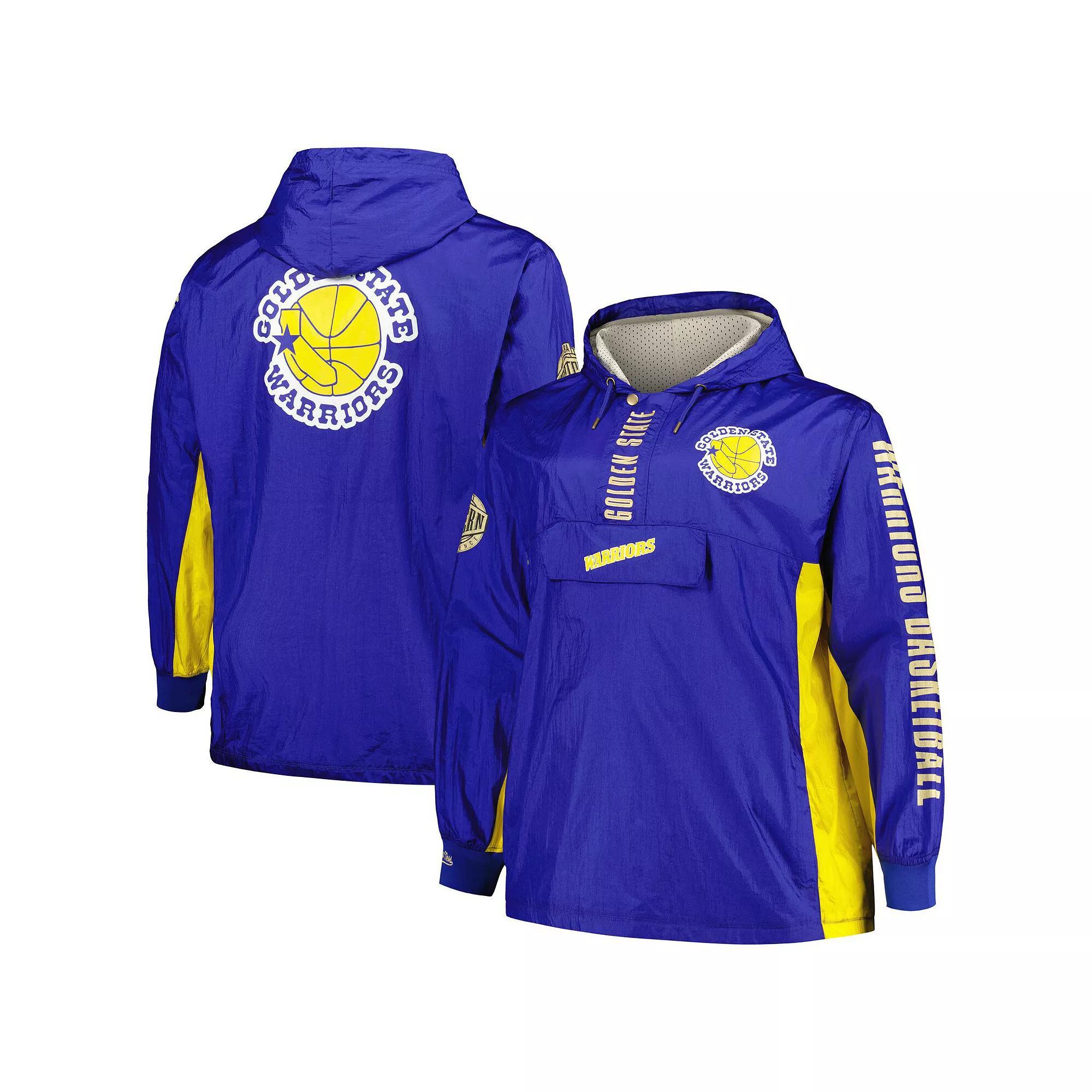 Men's Mitchell & Ness Royal Golden State Warriors Big & Tall Hardwood Classics Team OG 2.0 Anorak Hoodie Quarter-Zip Windbreaker Jacket, Size: 3XLT, Blue Product Image