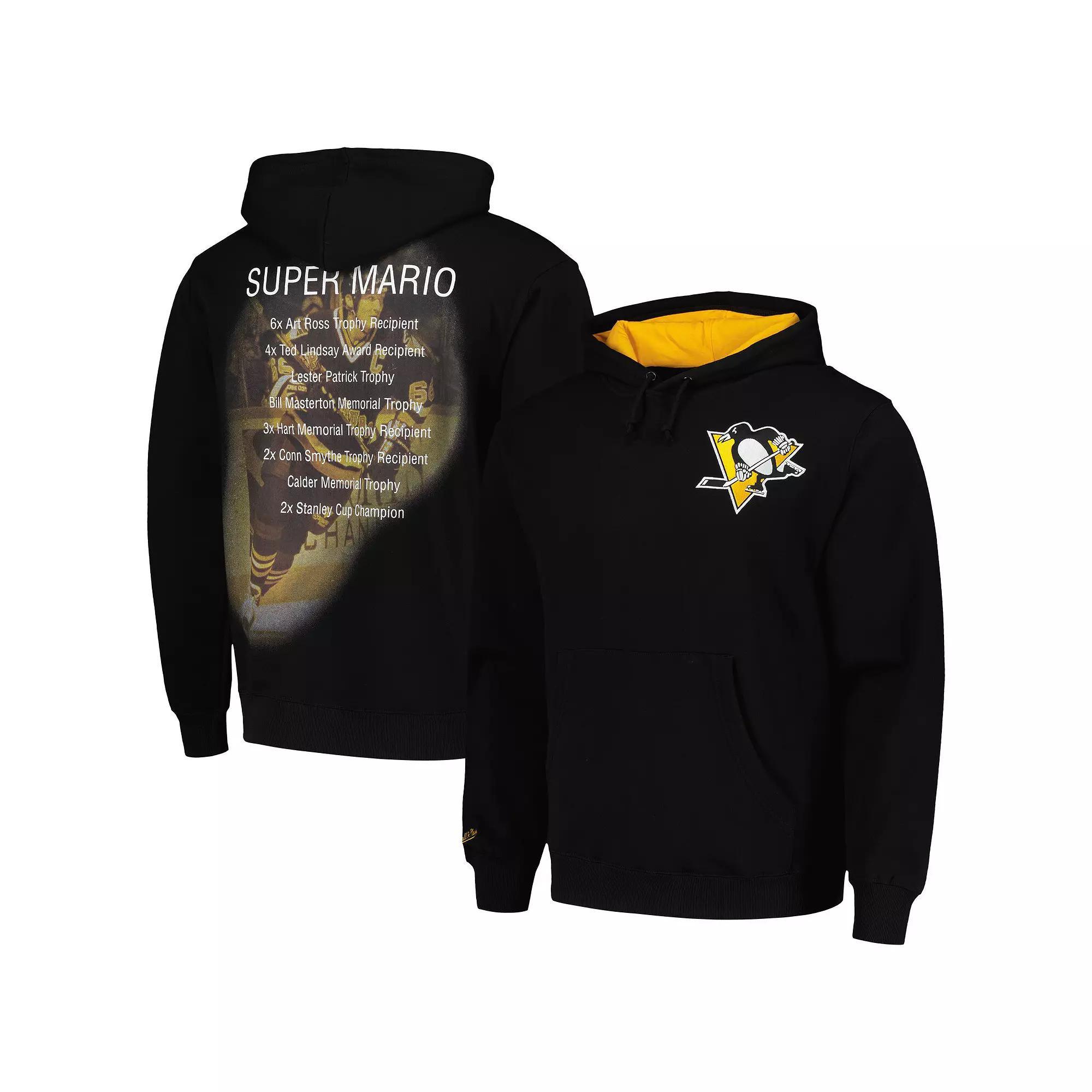 Men's Mitchell & Ness Mario Lemieux Black Pittsburgh Penguins Premium Name & Number Fleece Pullover Sweatshirt, Size: 3XL Product Image