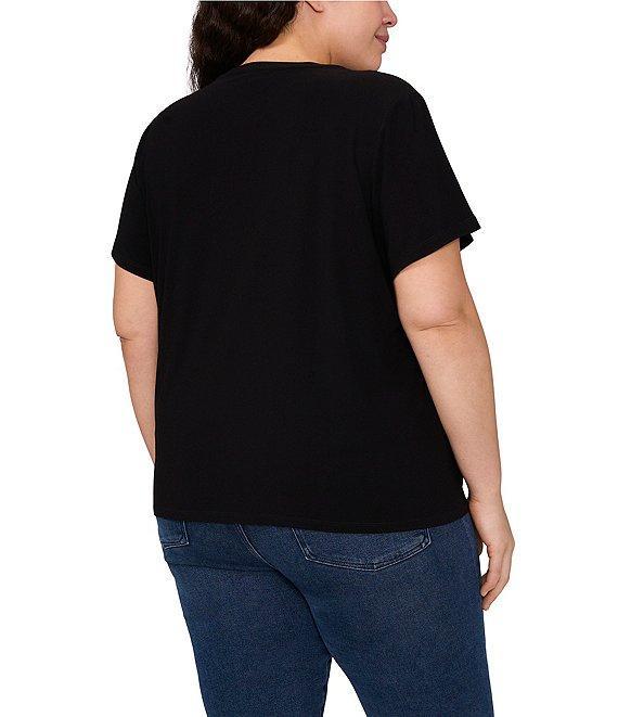 CeCe Plus Size Crew Neck Short Sleeve Rhinestone Bow Blouse Product Image
