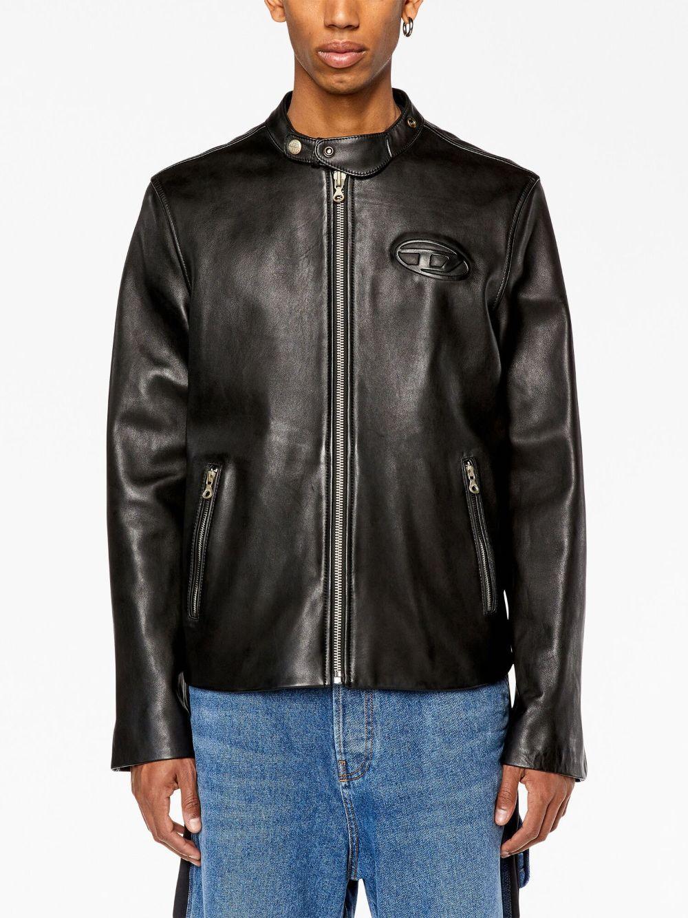 Long-sleeved Leather Biker Jacket In Black Product Image