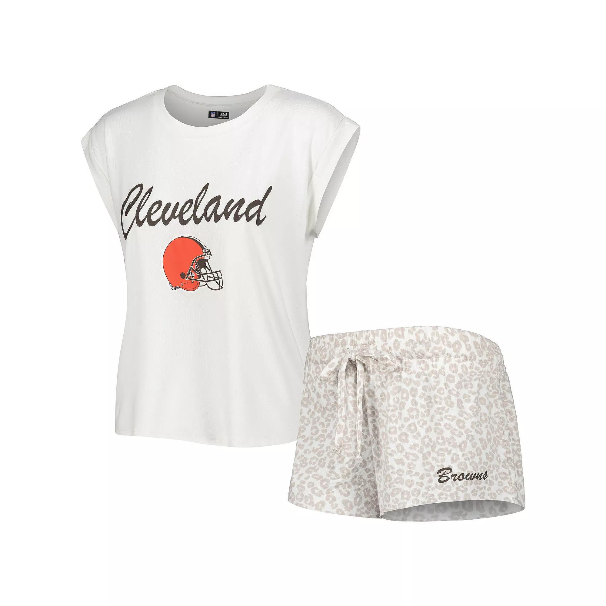 Women's Concepts Sport White/Cream Cleveland Browns Montana Knit T-Shirt & Shorts Sleep Set, Size: 2XL Product Image