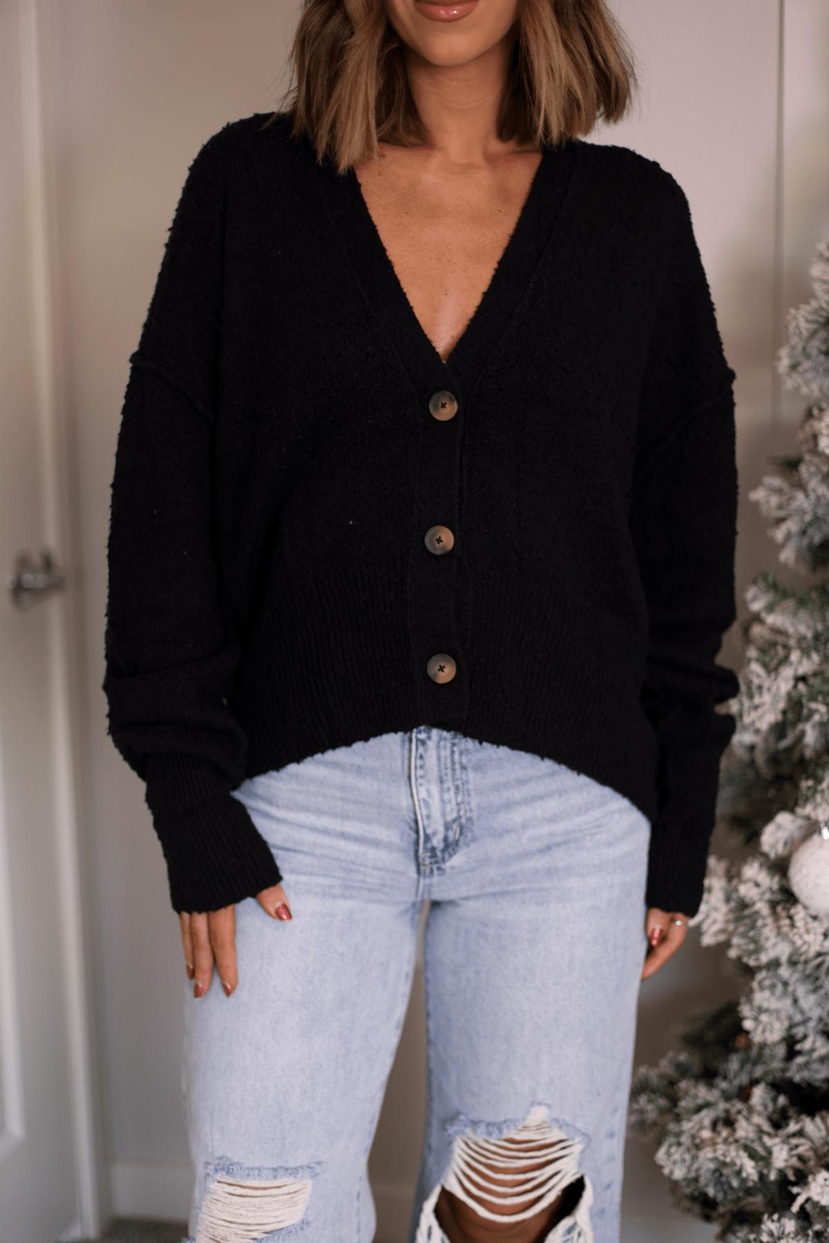 Free People Black Found My Friend Cardigan - FINAL SALE Female Product Image