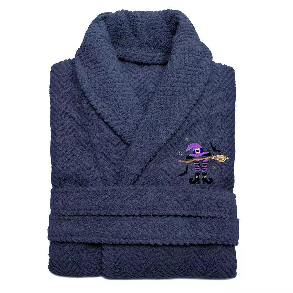 Linum Home Textiles Adult 100% Turkish Cotton Herringbone Weave Embroidered Bathrobe - Hat-Broom-Legs, Women's, Size: Small/Medium, Blue Product Image