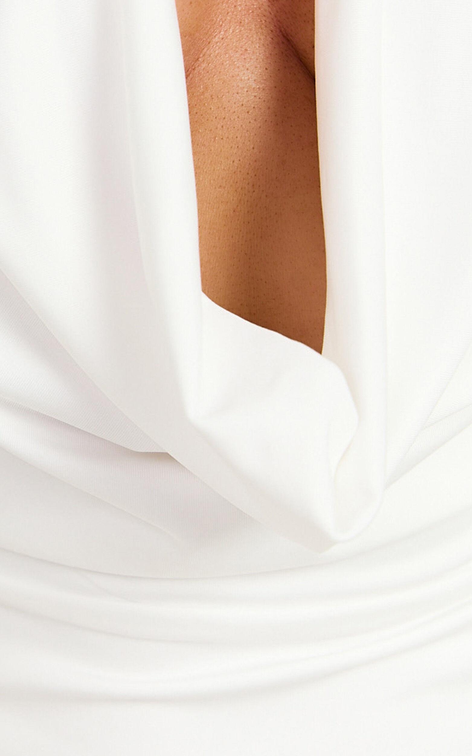 Ashlee Mini Dress - Halter Cowl Neck Bodycon Dress in White Product Image